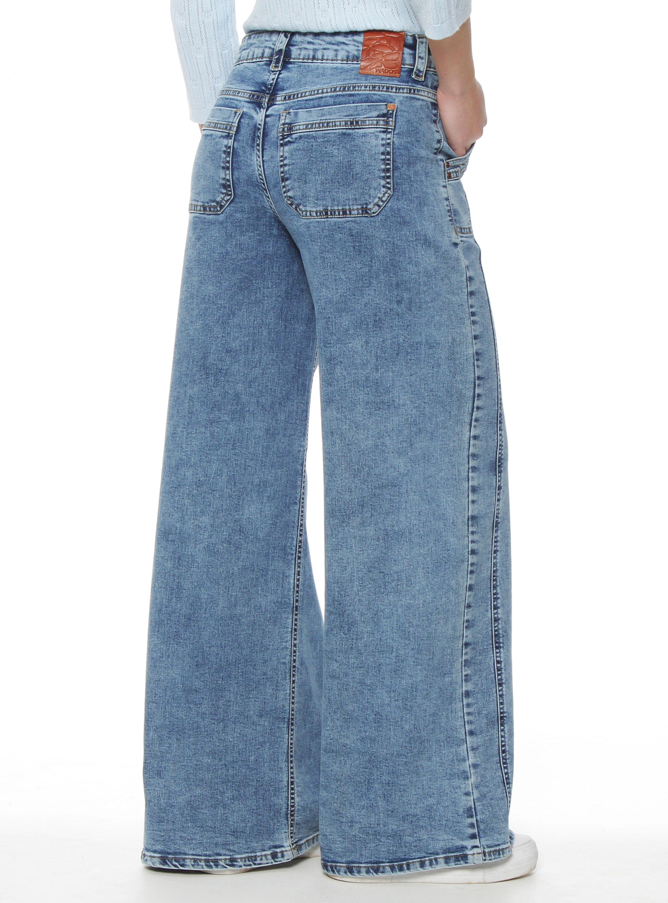 Jeans Cargo Wide Leg Tiro Alto Pretina Básica 1 Botón Costadillo-1