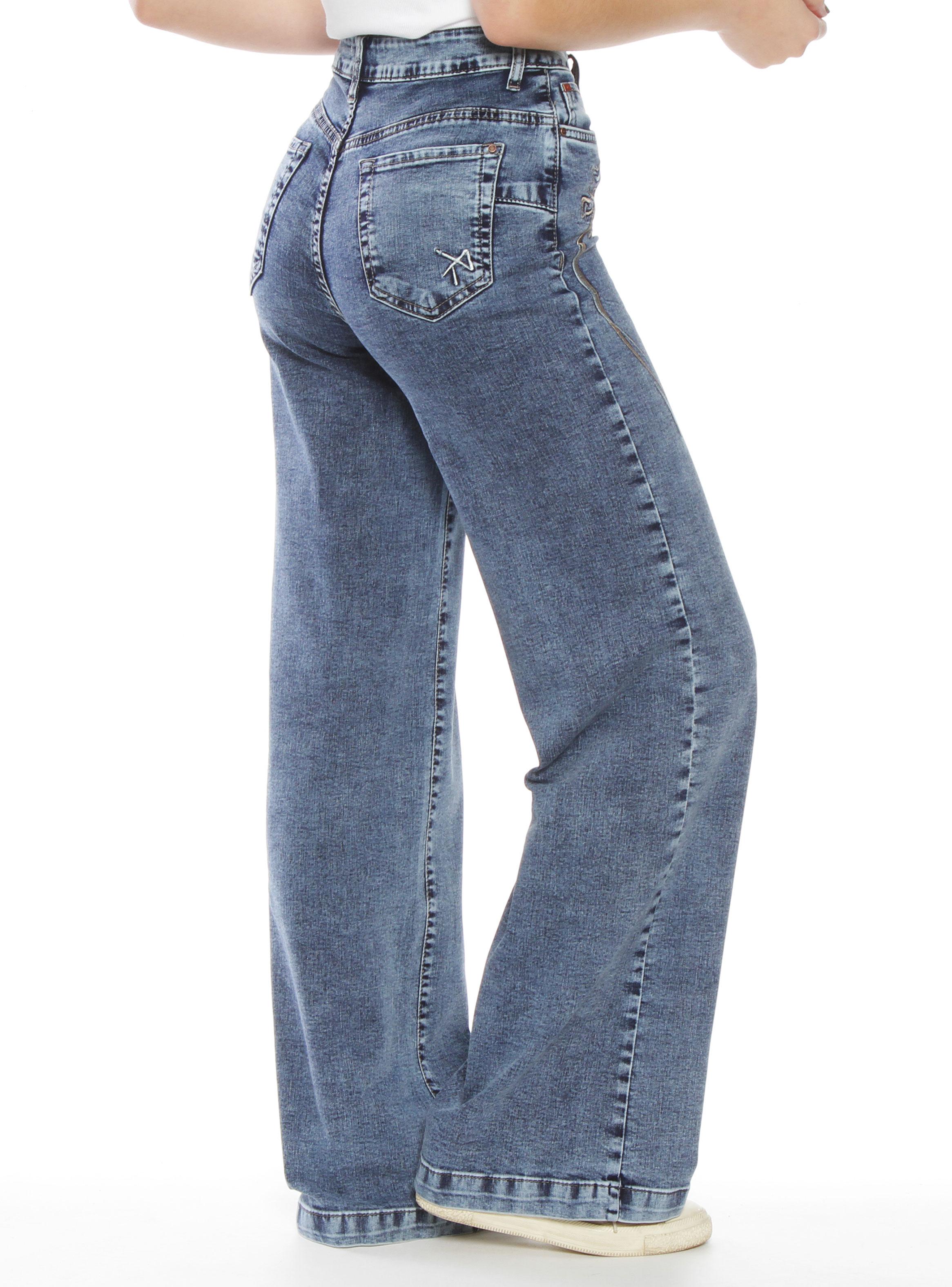 Jeans Wide Leg Tiro Alto 1 Botón Secret-1