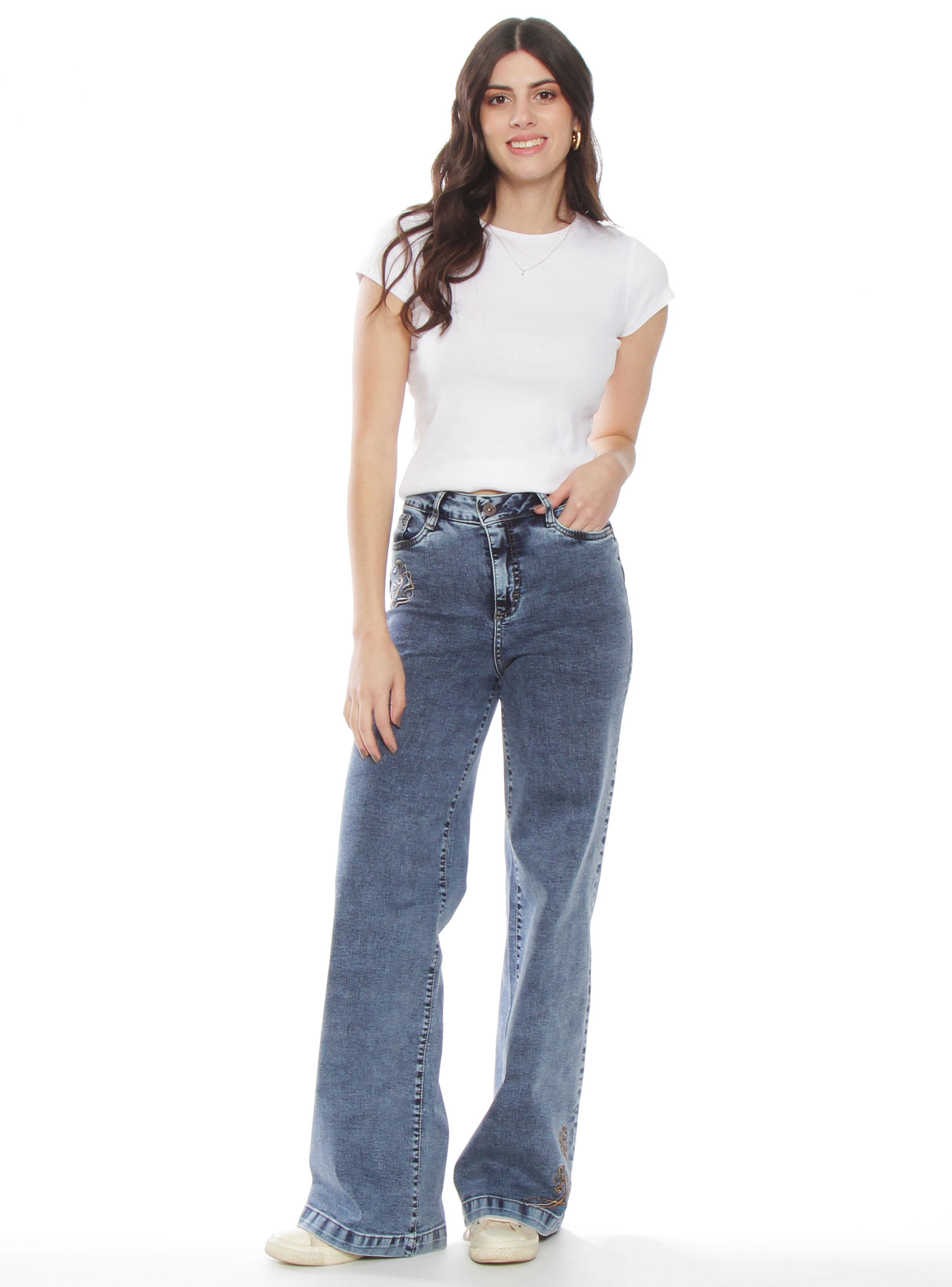 Jeans Wide Leg Tiro Alto 1 Botón Secret-3