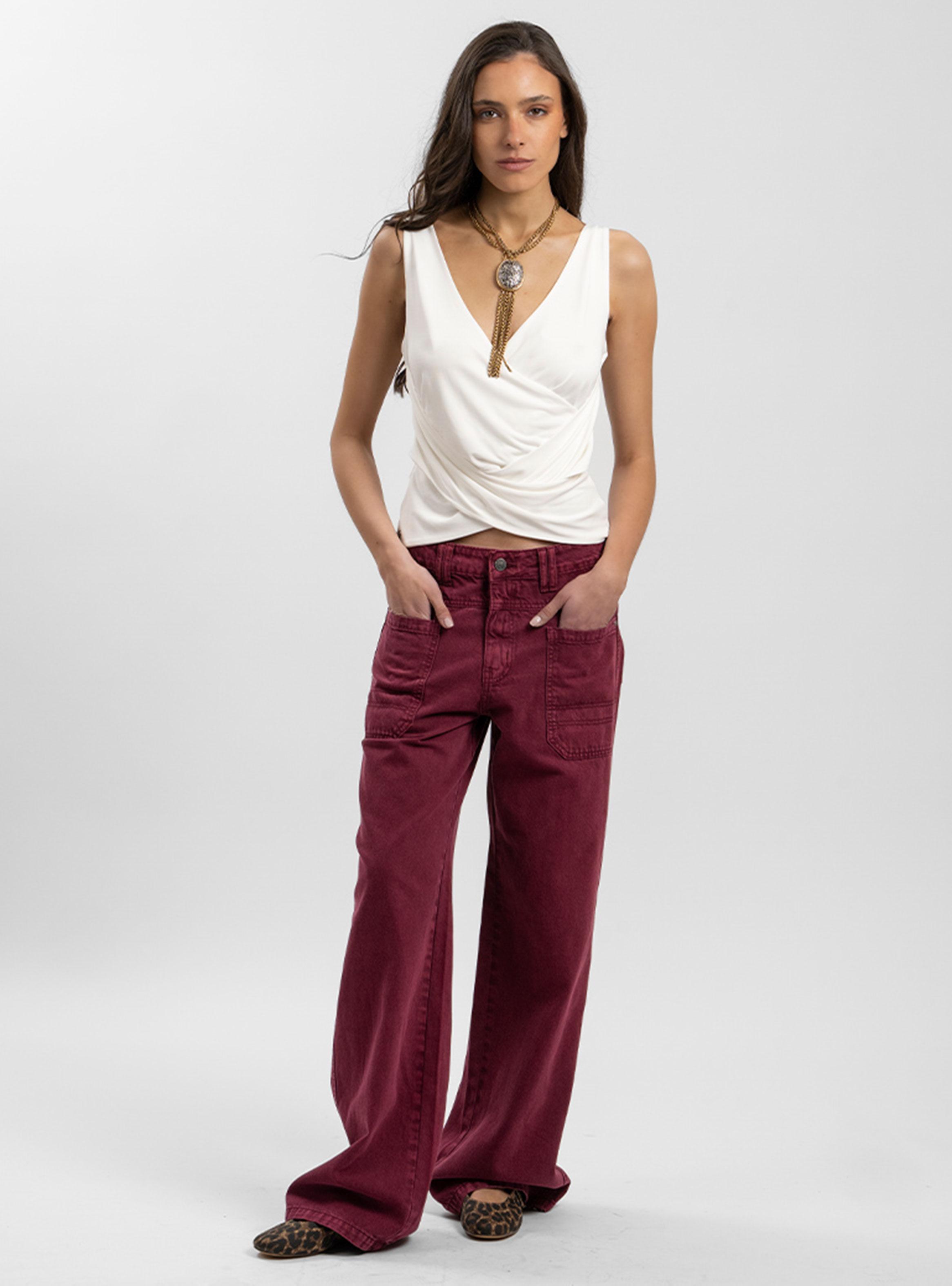 Jeans Wide Leg Tiro Alto Tali Burdeo-3