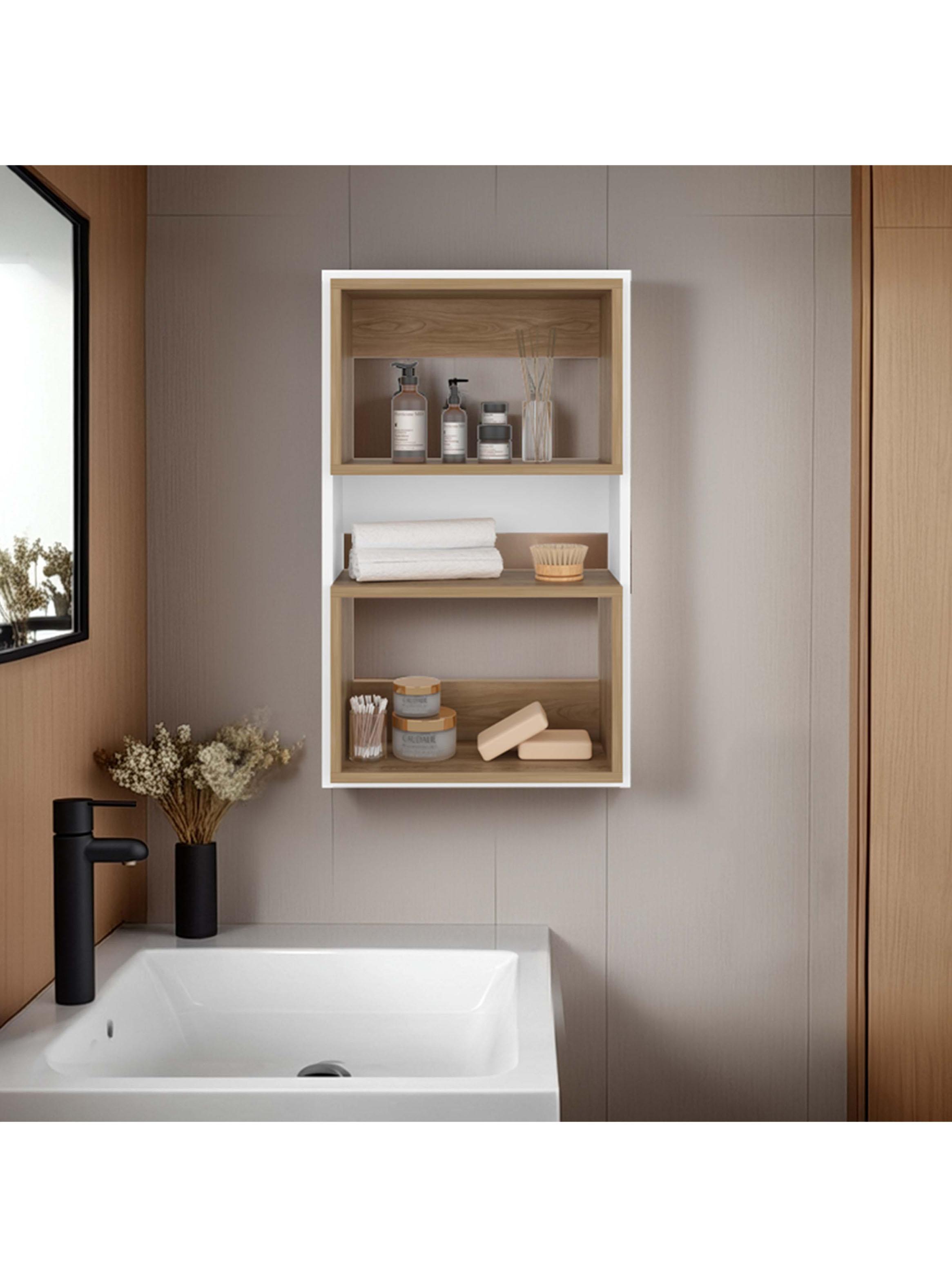 Mueble Auxilar Muro Baño Eco Blanco y Fresno-5