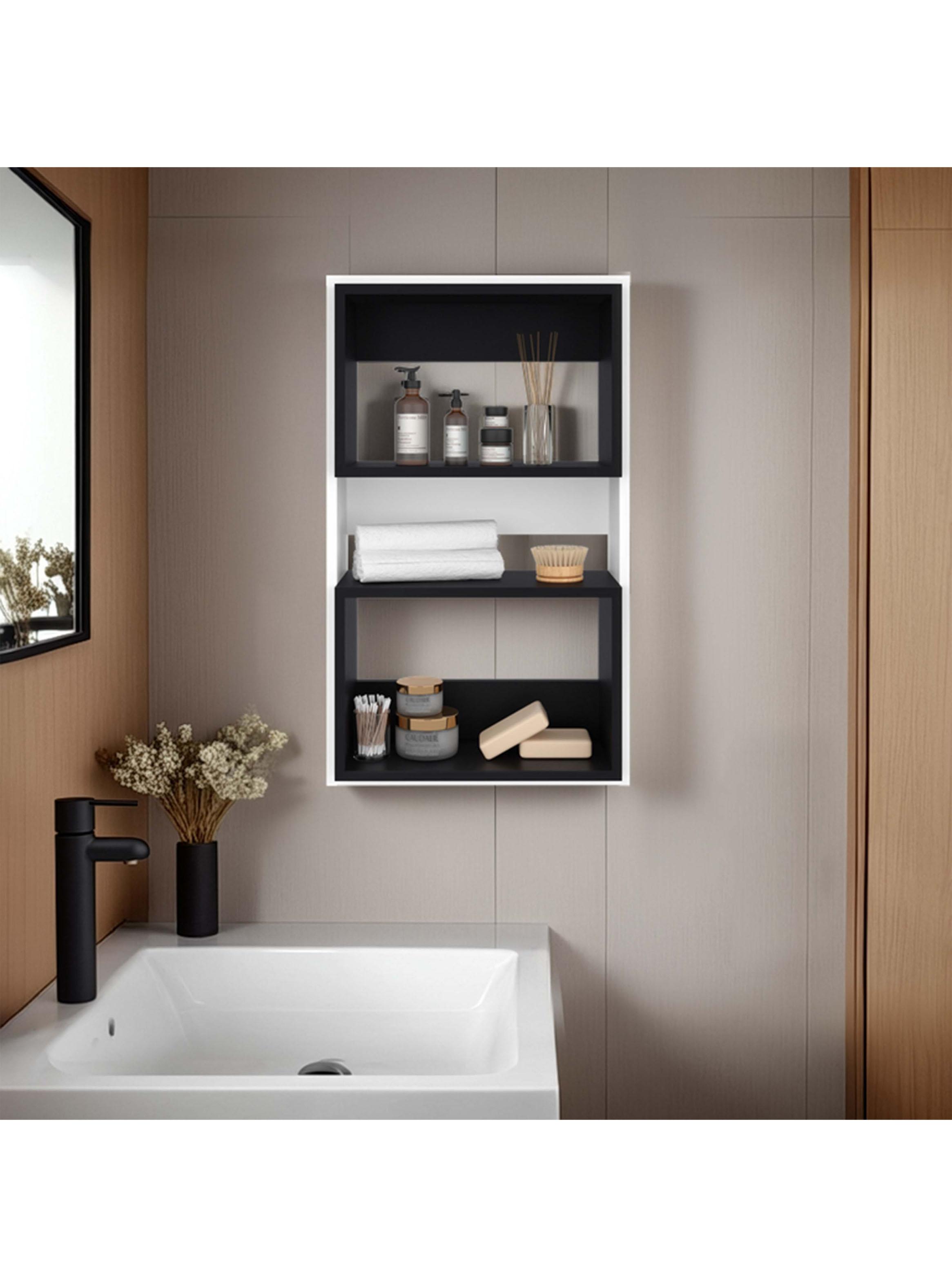 Mueble Auxilar Muro Baño Eco Blanco y Wengue-5