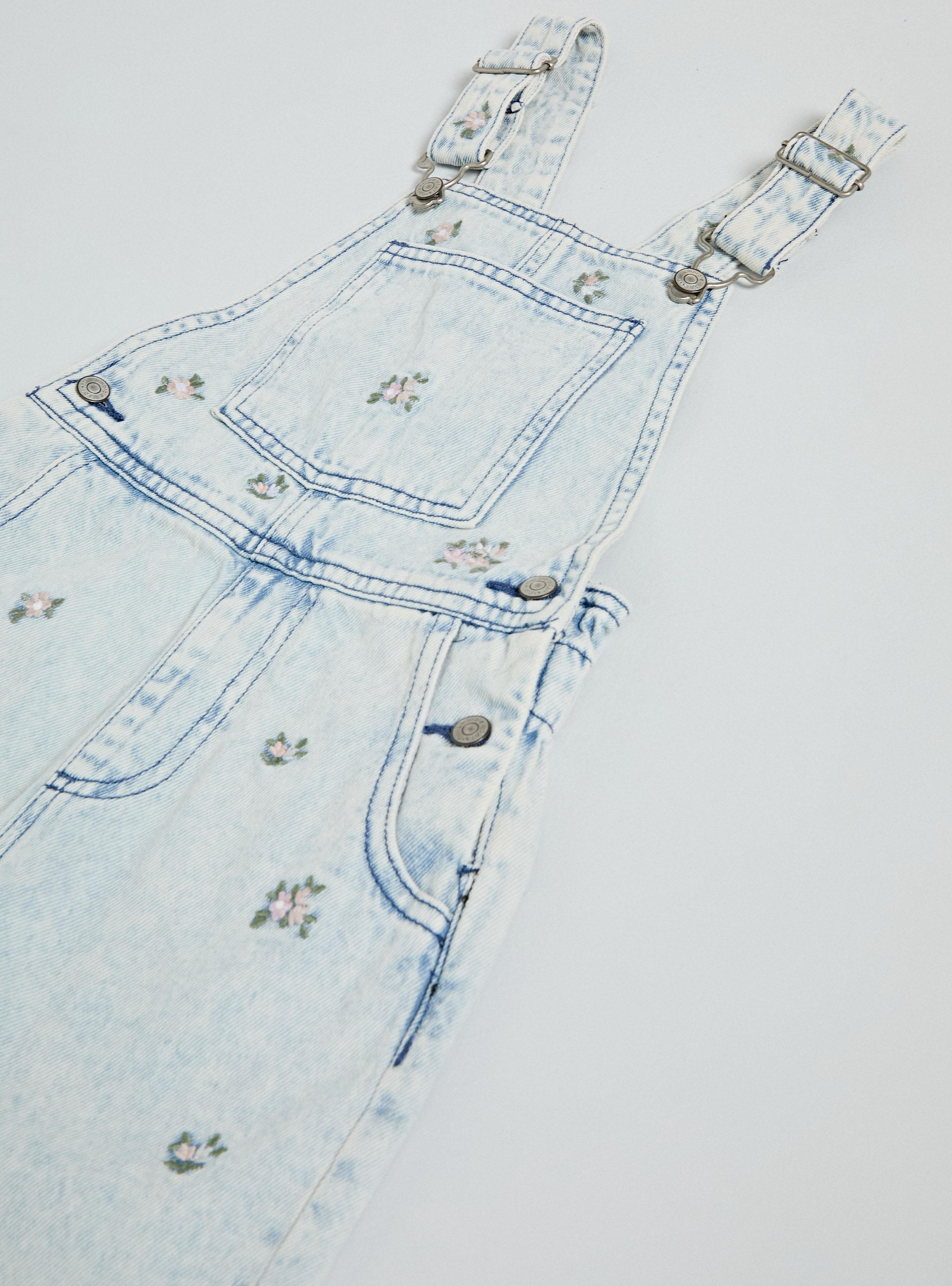 Jardinera Denim Full Bordado con Flores-2