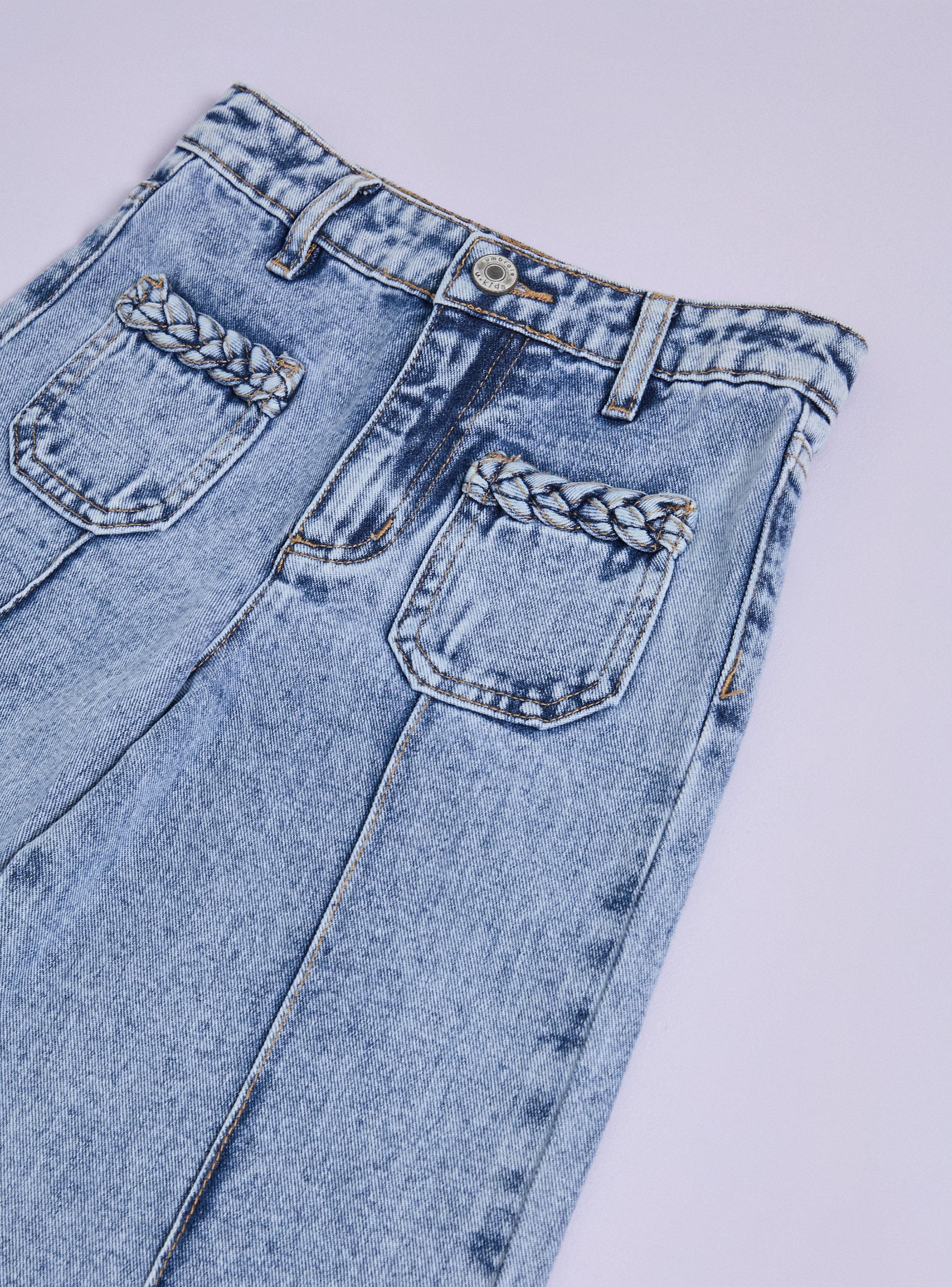 Jeans Wide Leg Bolsillo Aplicación con Trenzas-3