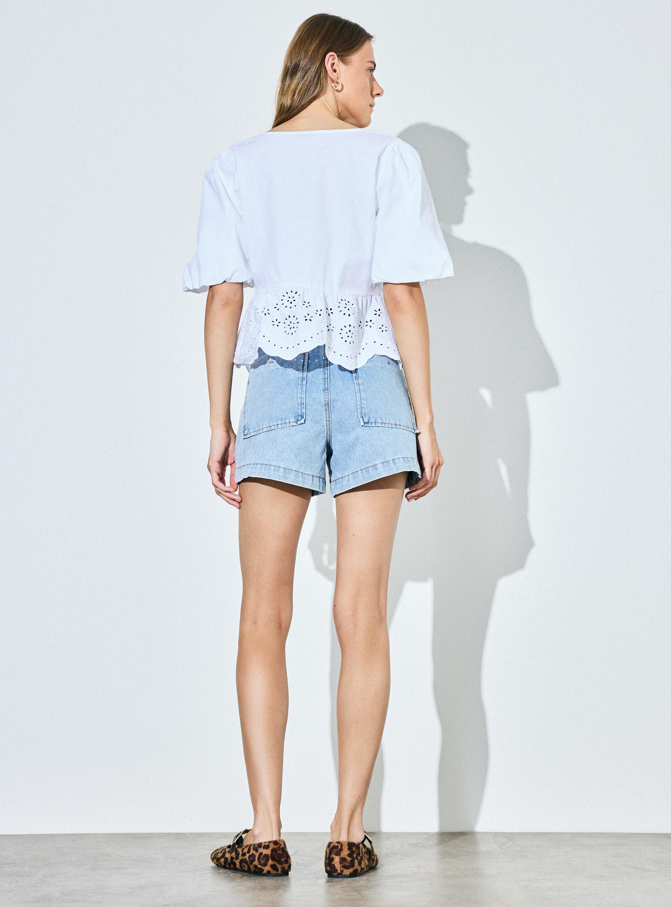 Blusa Broderie con Manga Abullonada-5