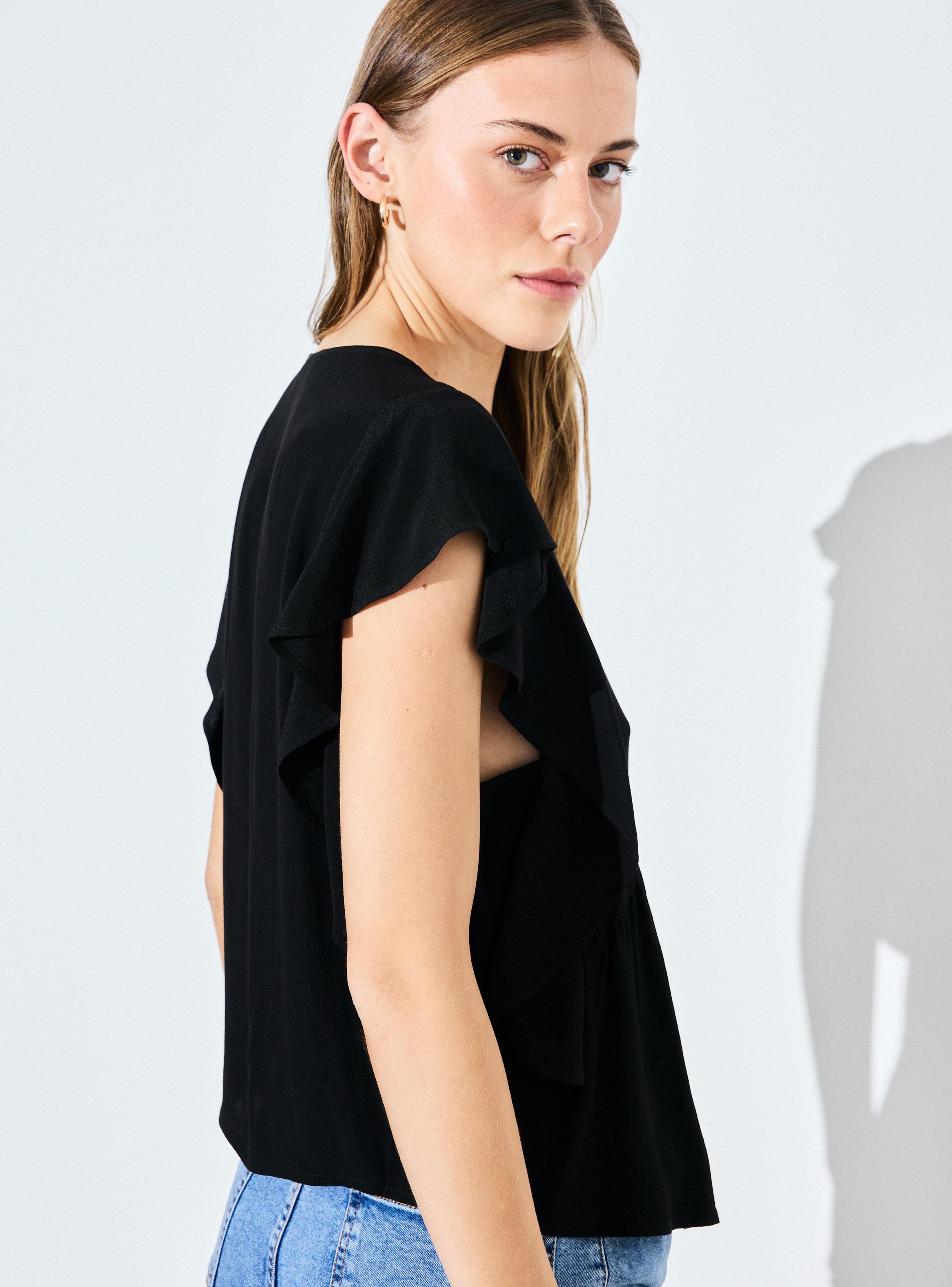 Blusa Fluida Escote V y Mangas Volantes-3