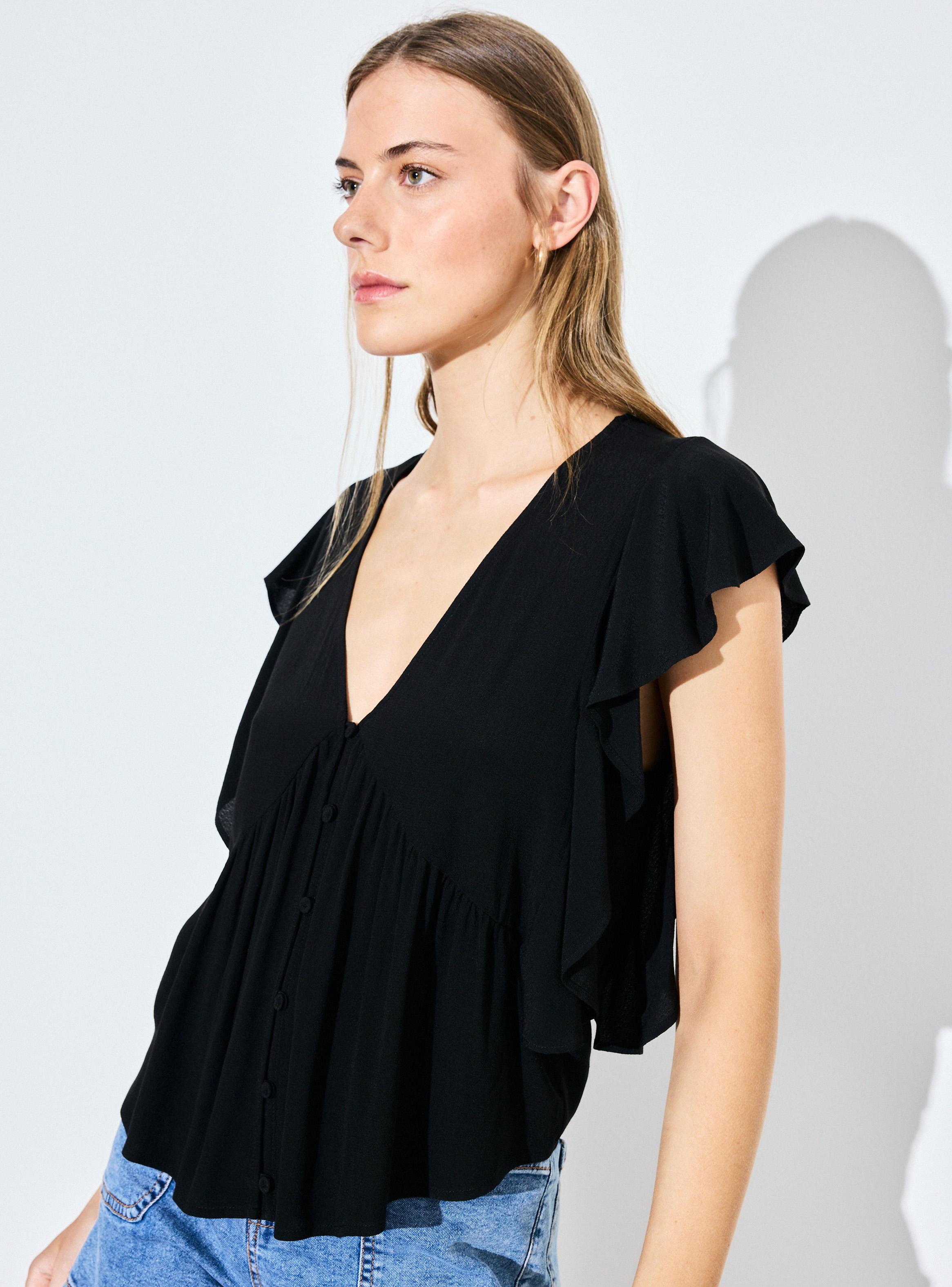 Blusa Fluida Escote V y Mangas Volantes-2