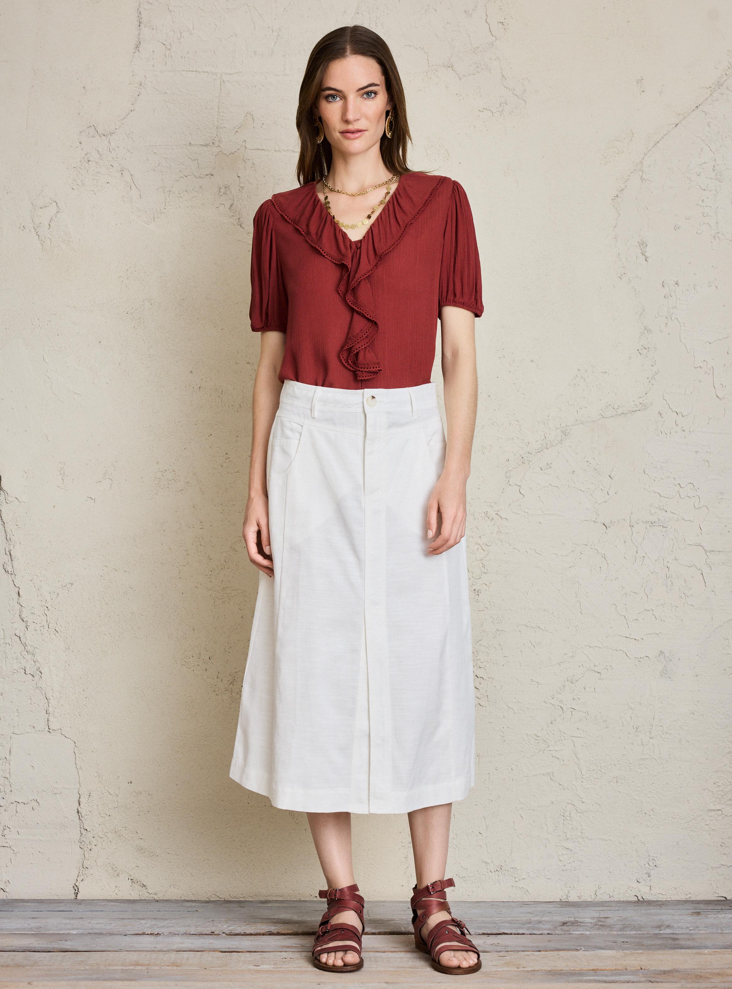 Blusa Vuelo en Escote y Manga Aglobada-4