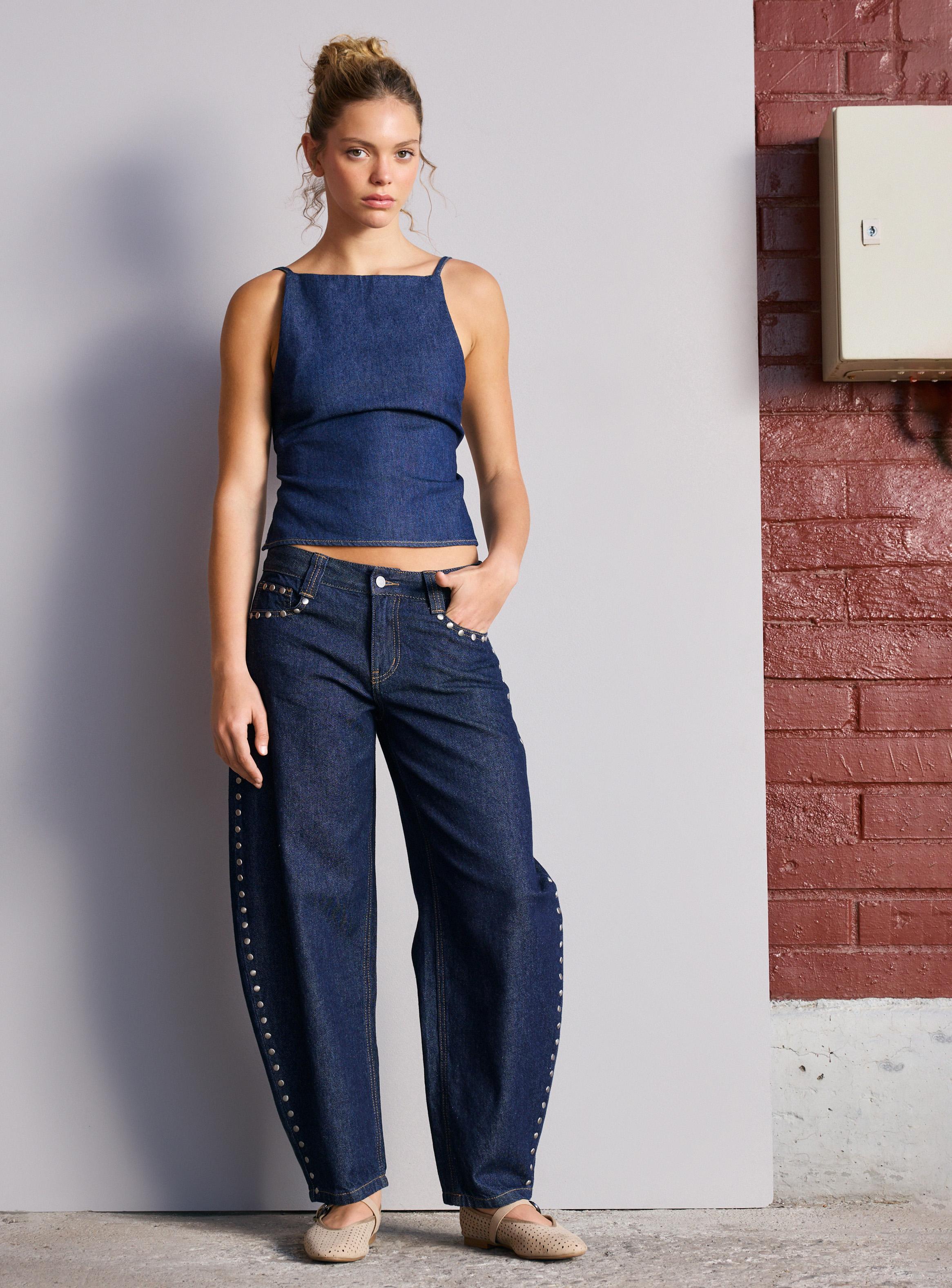 Jeans Balloon Aplicación Tachas Bolsillo y Costado-4