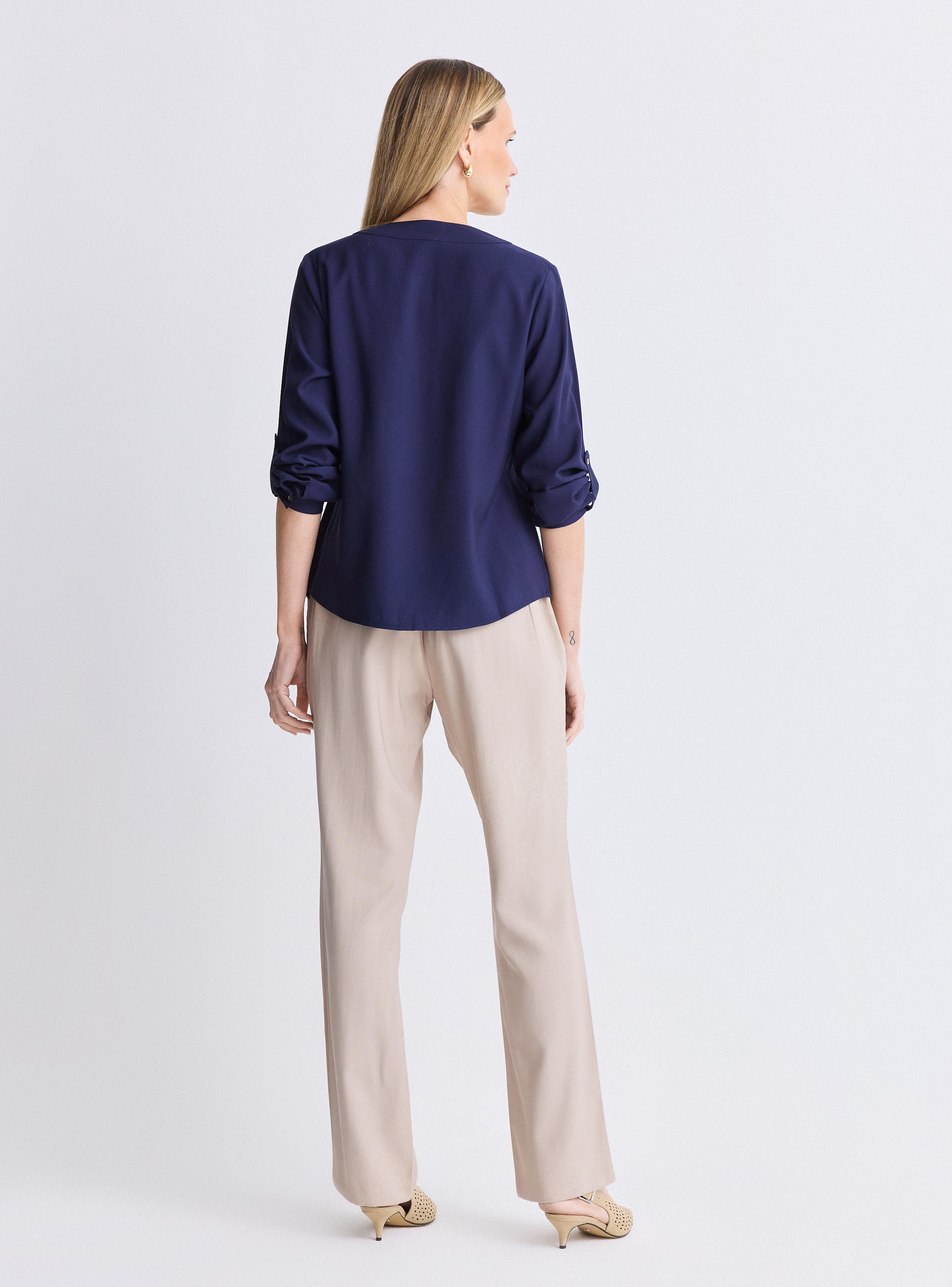 Blusa Manga Roll Up Escote Bordado-5