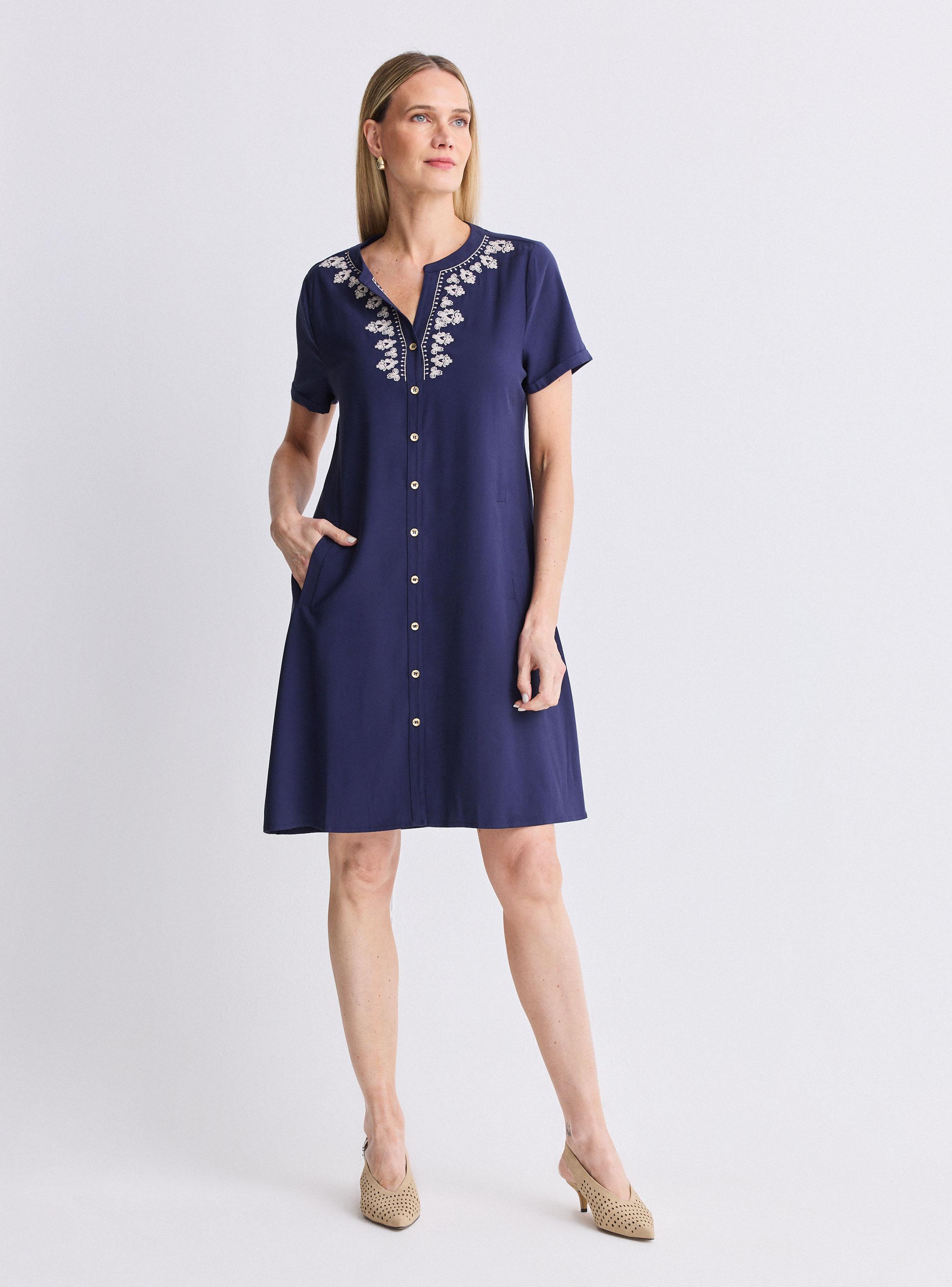 Vestido Camisero con Bordado en Escote-4