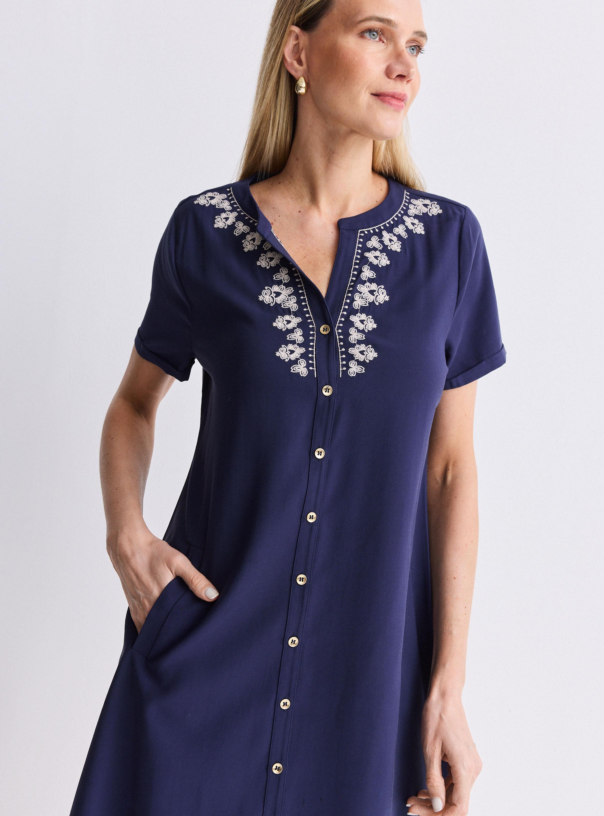 Vestido Camisero con Bordado en Escote-2