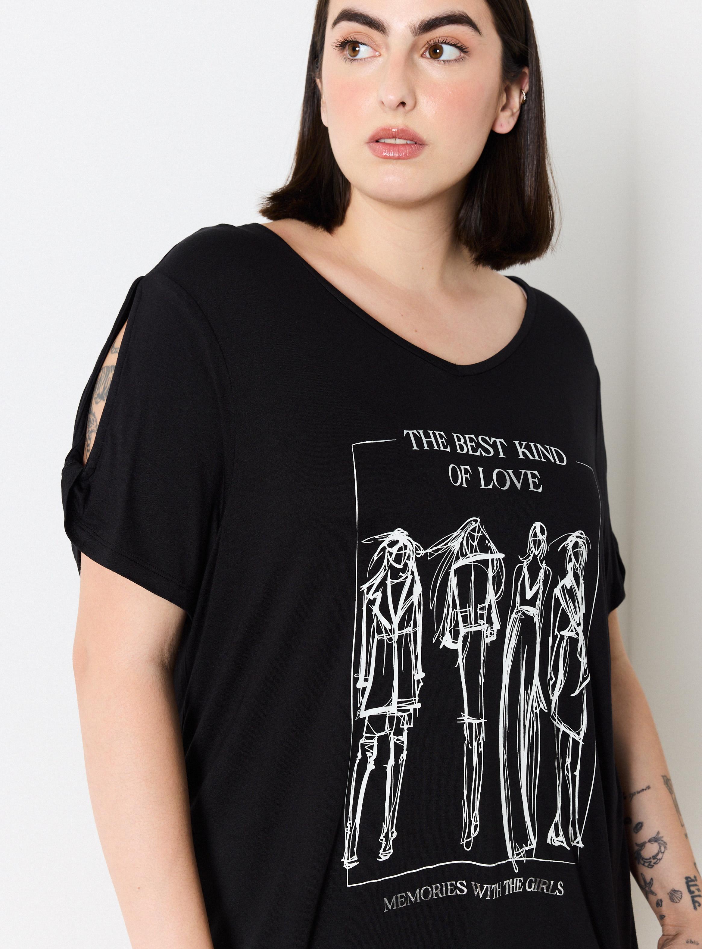 Polera Gráfica Metalizada y Manga Cut-Out y Nudo-2