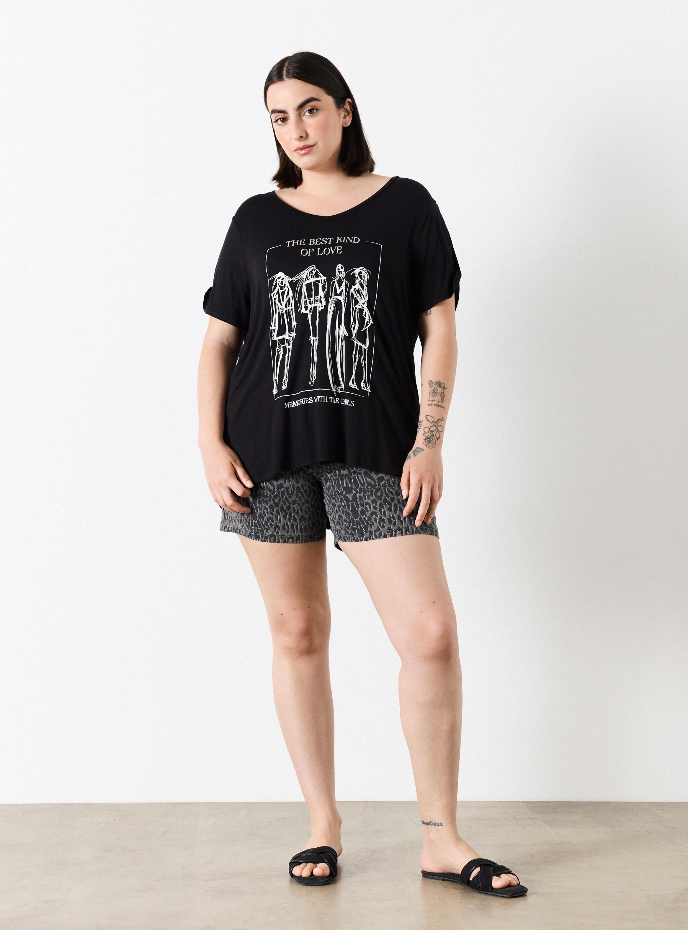 Polera Gráfica Metalizada y Manga Cut-Out y Nudo-4