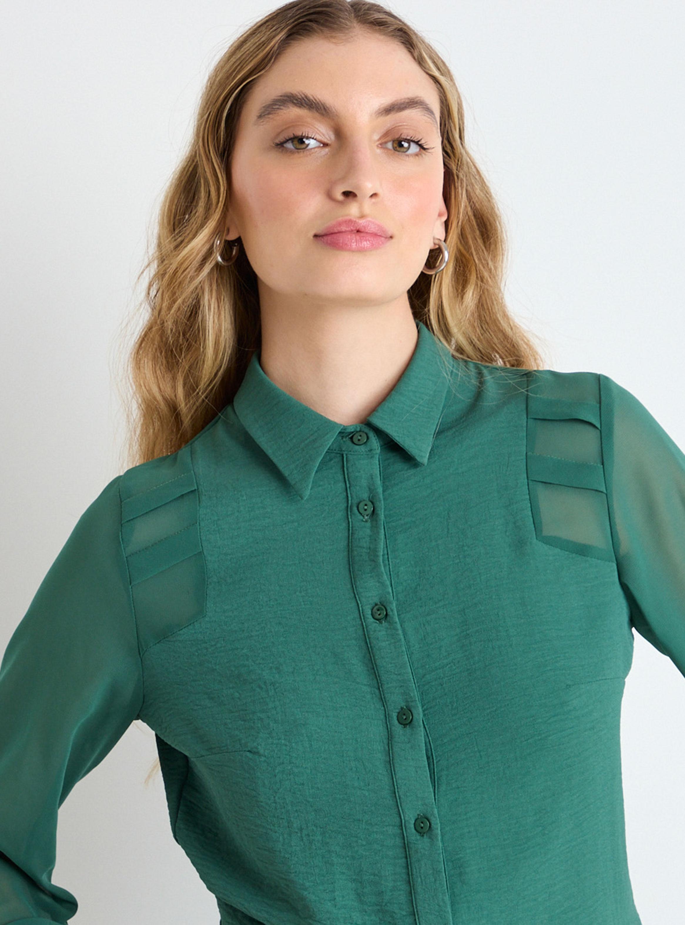 Blusa Lisa Manga Larga con Detalle en Hombros-2