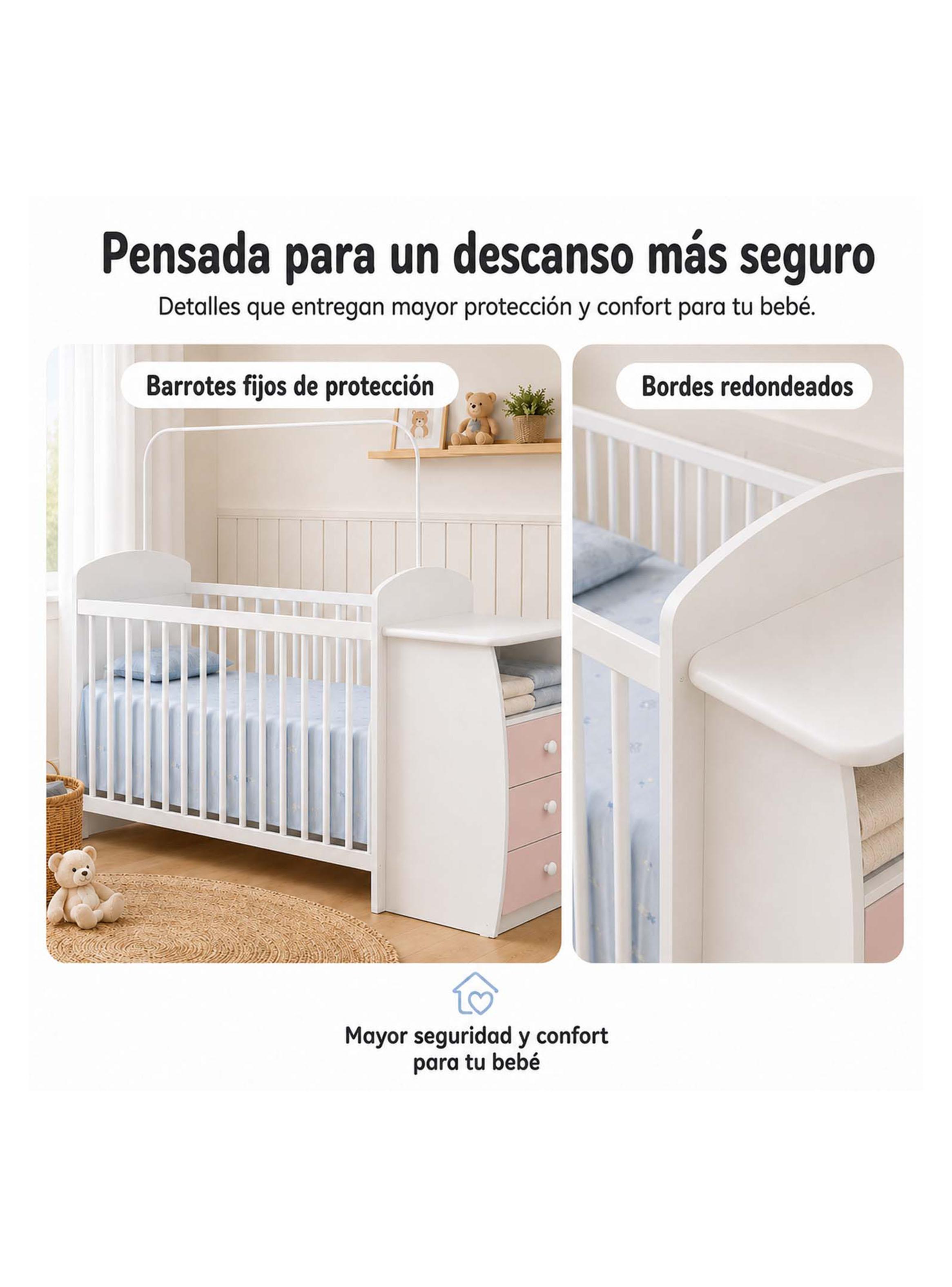 Cuna con Cómoda Mudador Bambini Rosado-3