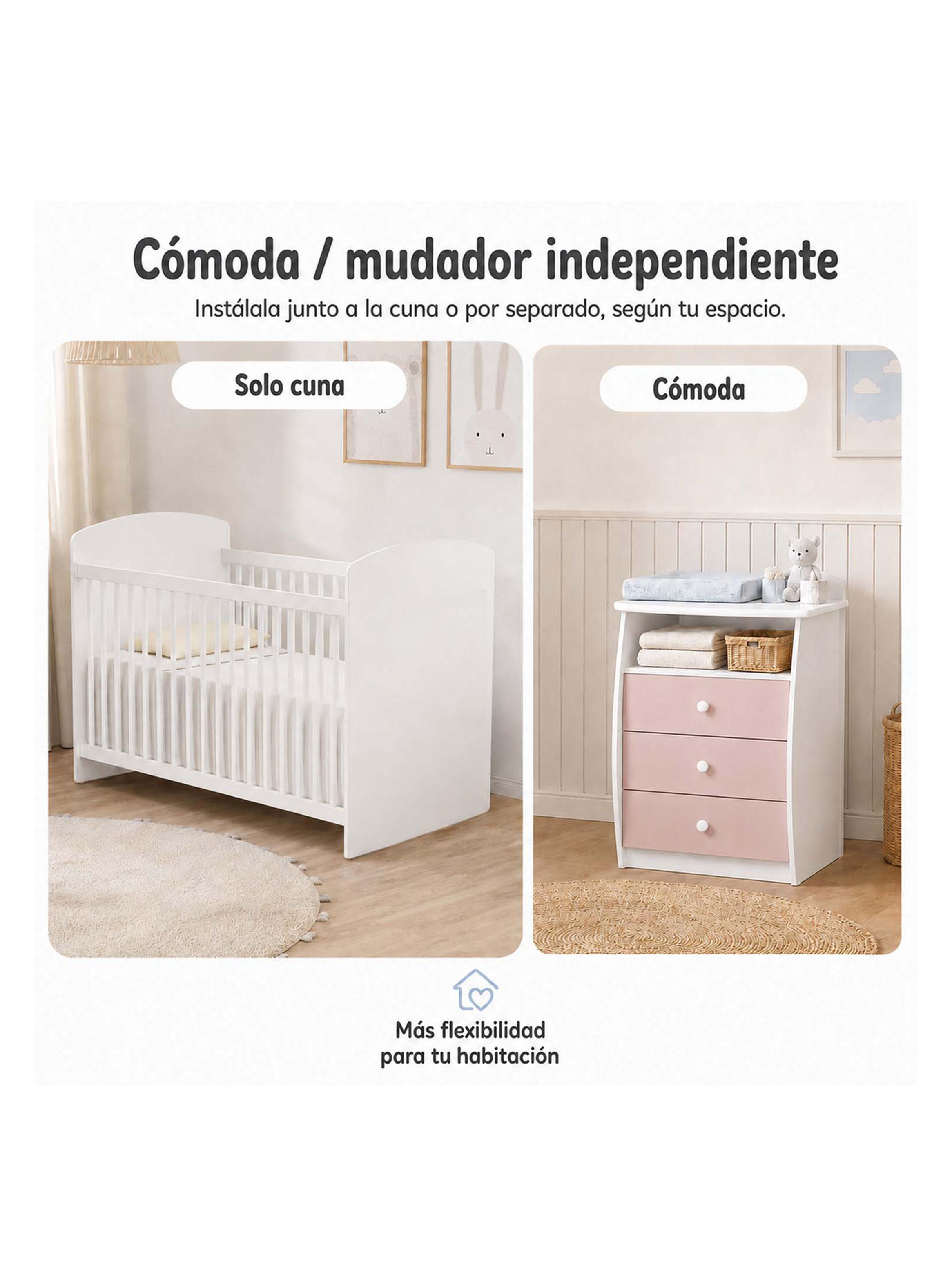 Cuna con Cómoda Mudador Bambini Rosado-2