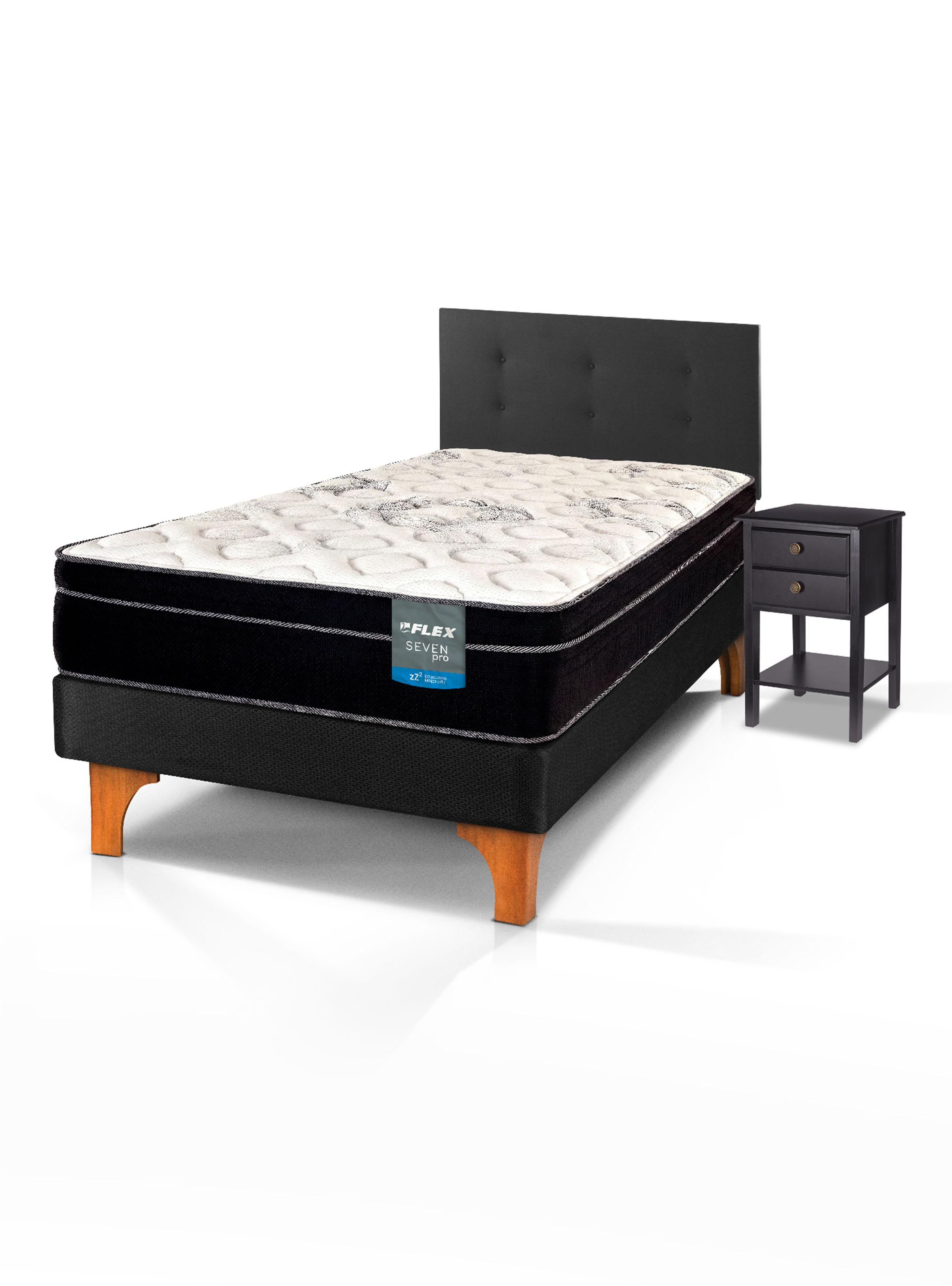 Cama Europea Seven Pro 1.5 Plazas Box + Respaldo Royal + Velador Rover-0