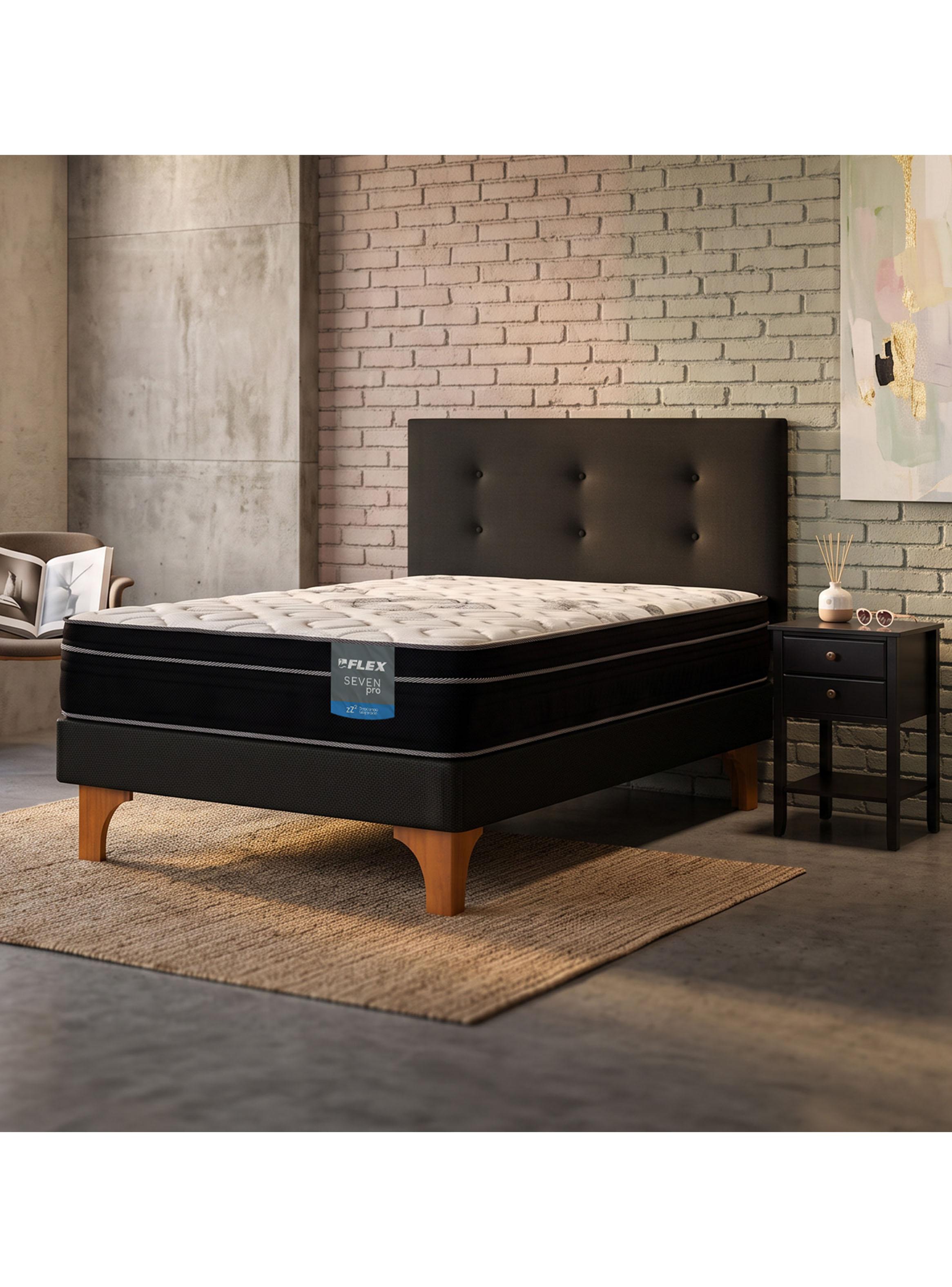 Cama Europea Seven Pro 1.5 Plazas Box + Respaldo Royal + Velador Rover-5