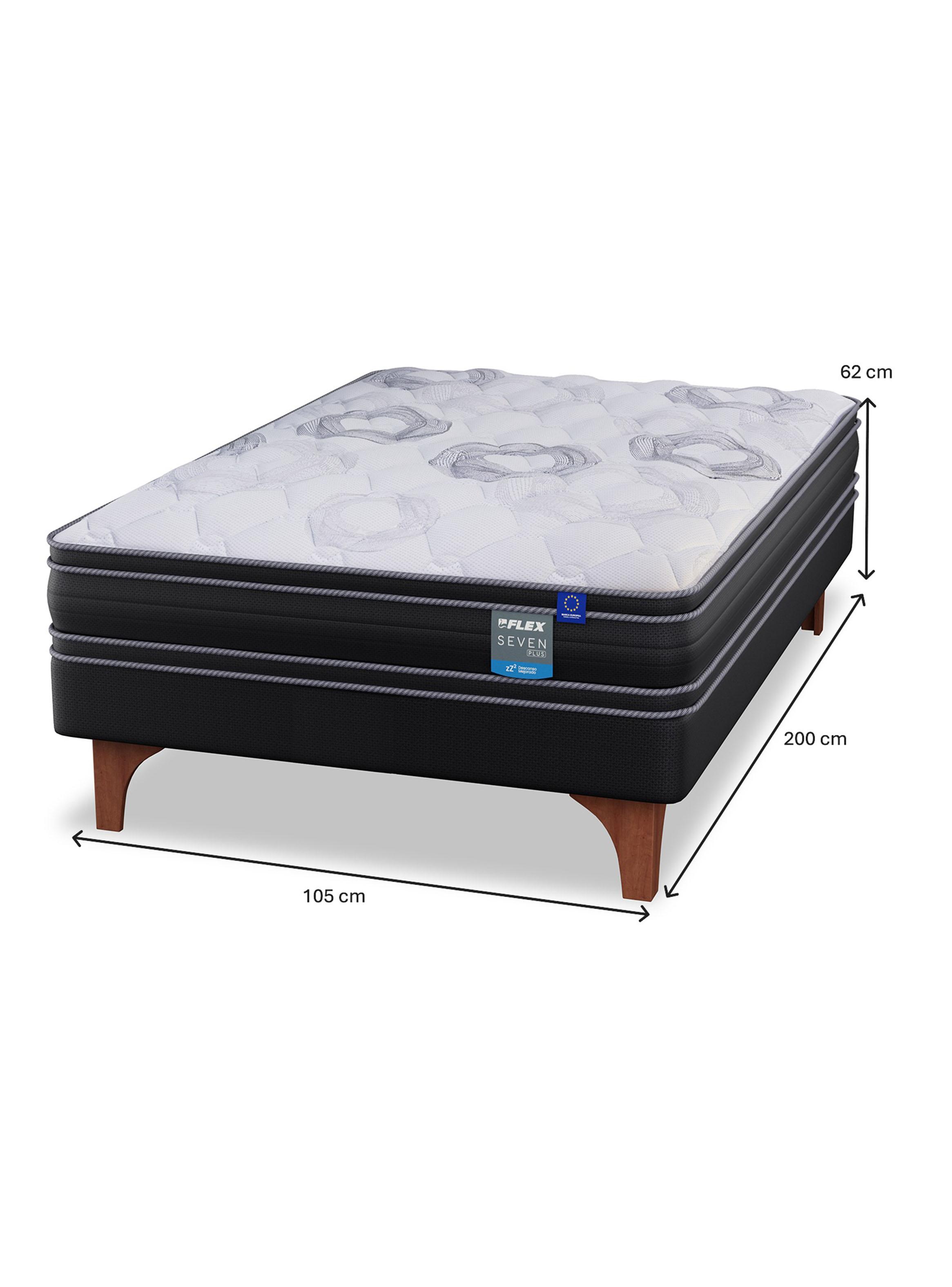 Cama Europea Seven Plus 1.5 Plazas Box + Respaldo Royal Negro-1