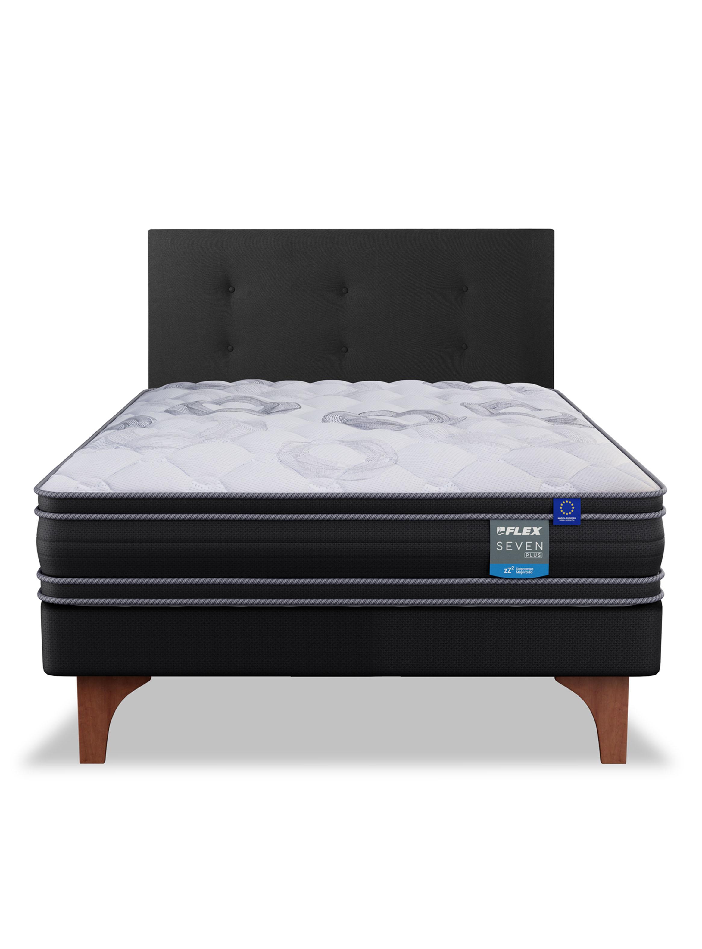 Cama Europea Seven Plus 1.5 Plazas Box + Respaldo Royal Negro-2