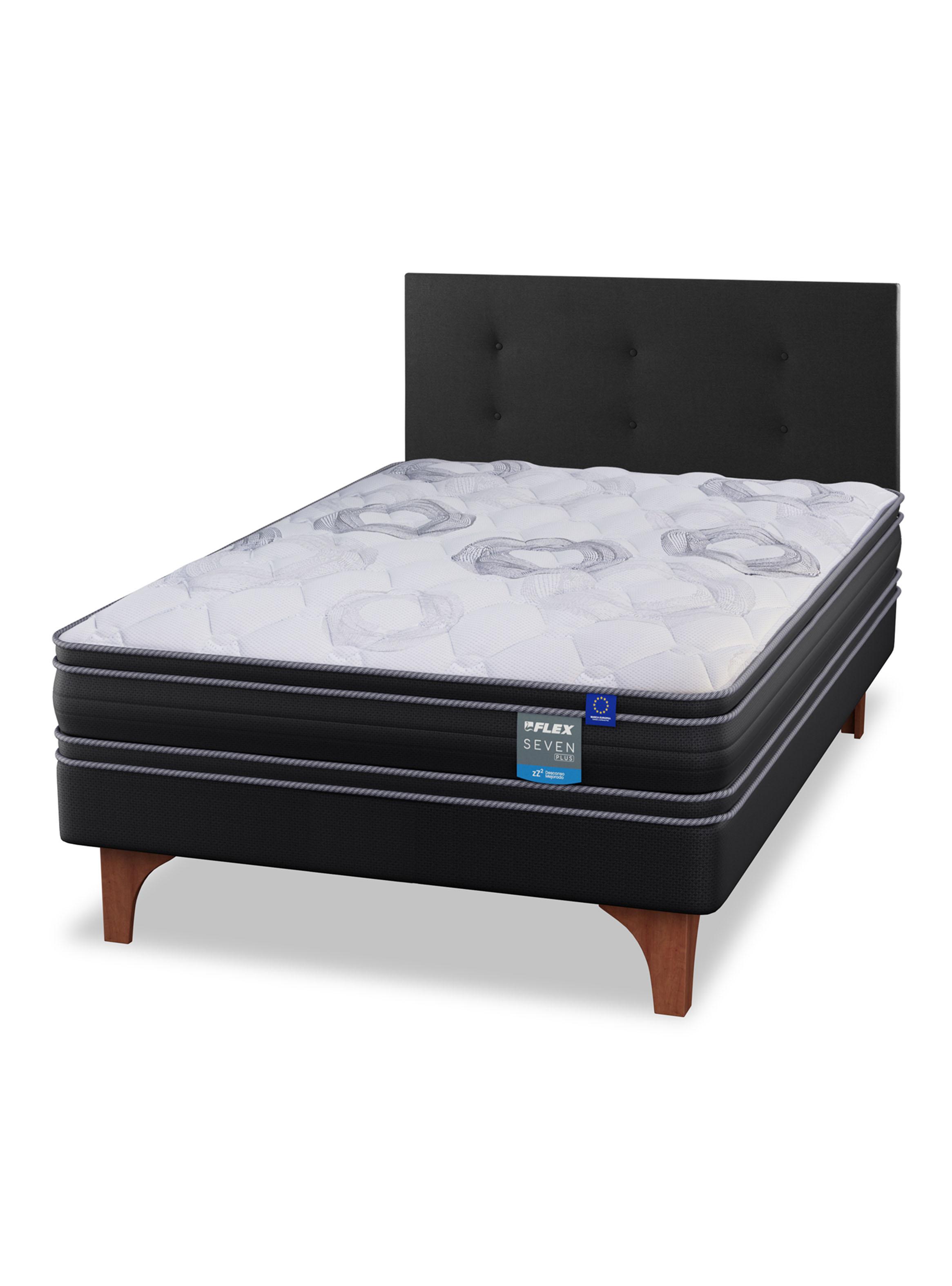 Cama Europea Seven Plus 1.5 Plazas Box + Respaldo Royal Negro-0