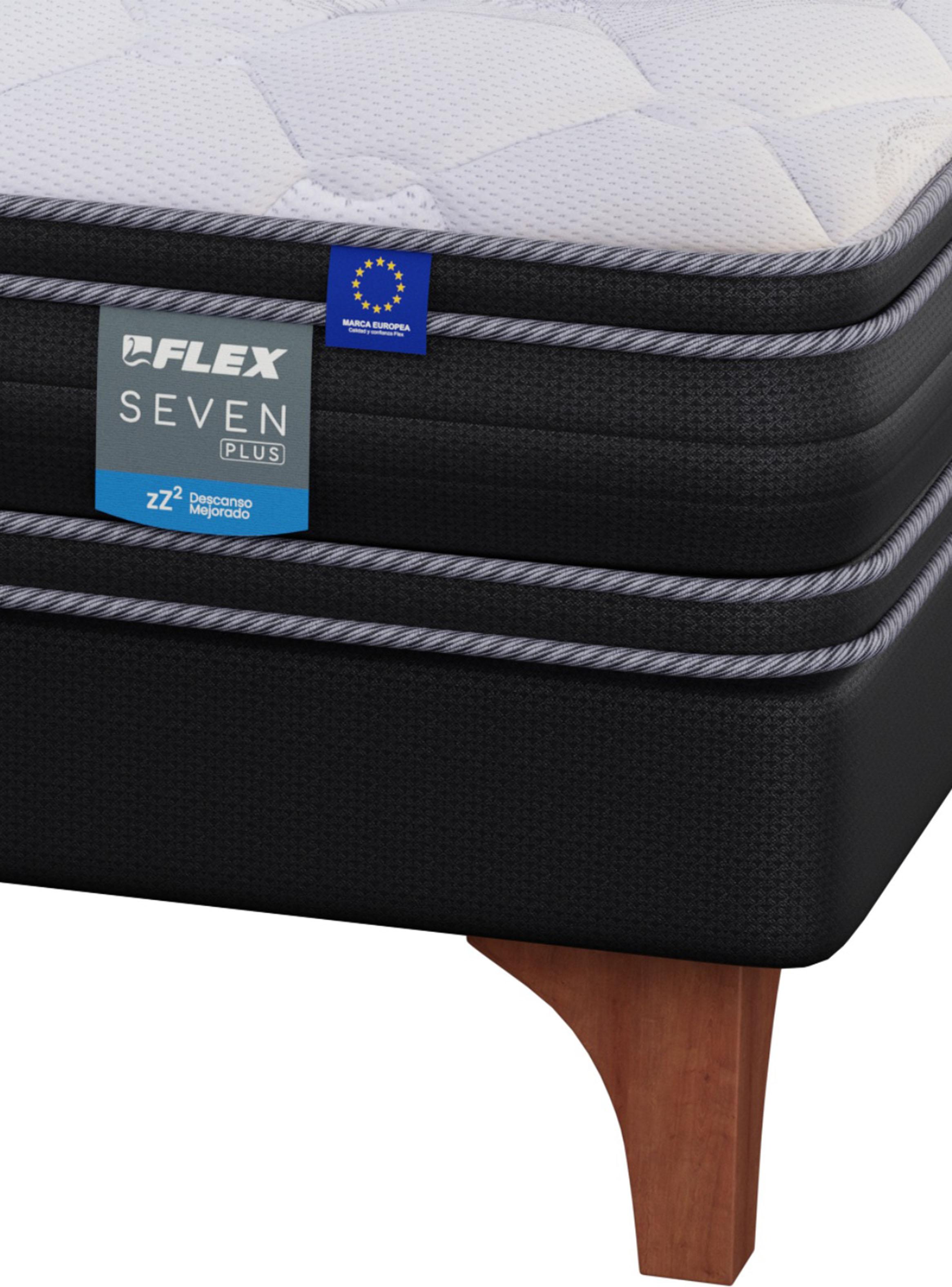 Cama Europea Seven Plus 2 Plazas Box Base Dividida + Respaldo Royal Negro + Velador Rover-4