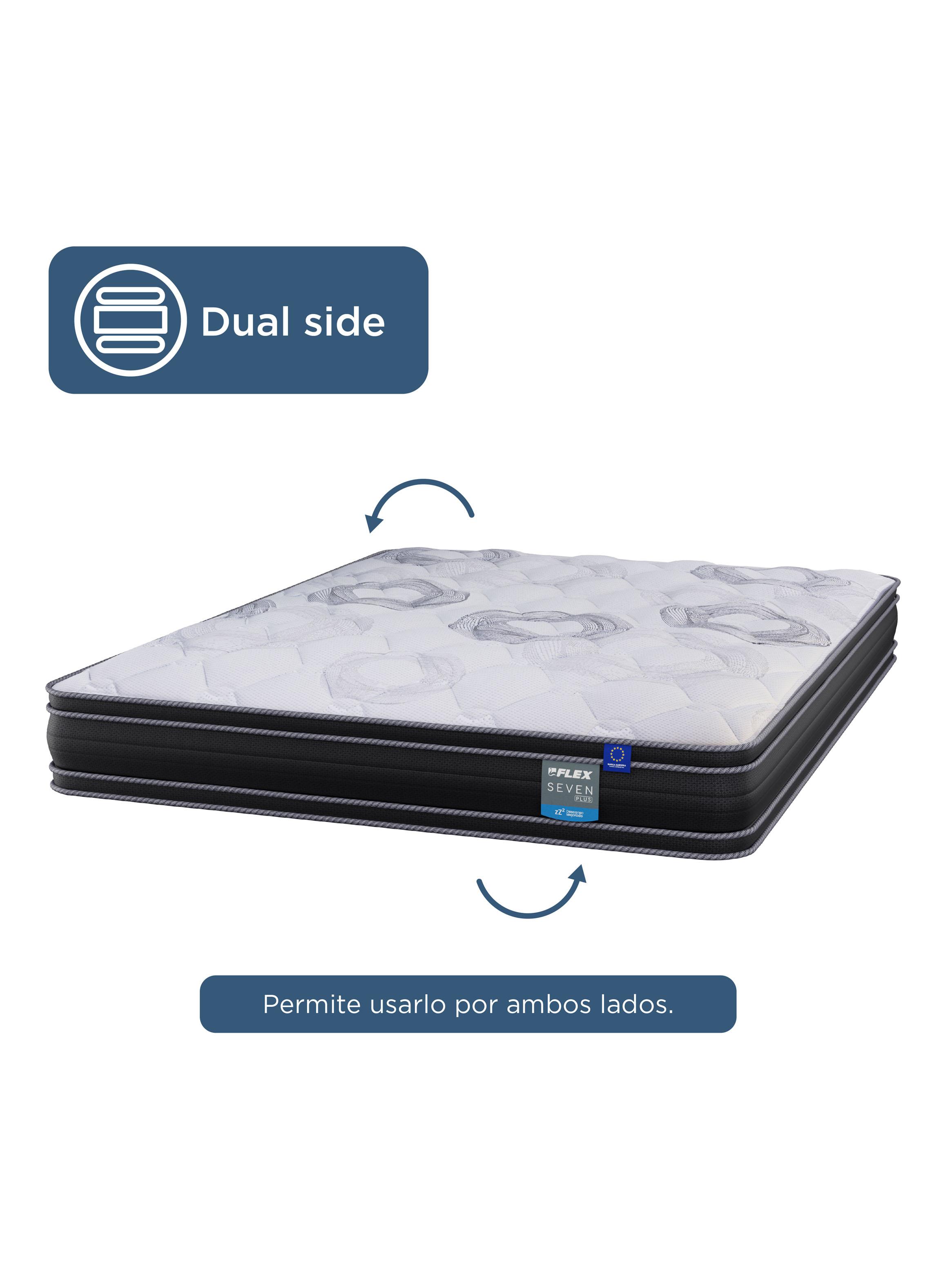 Cama Europea Seven Plus 2 Plazas Box Base Dividida + Respaldo Royal Negro-3