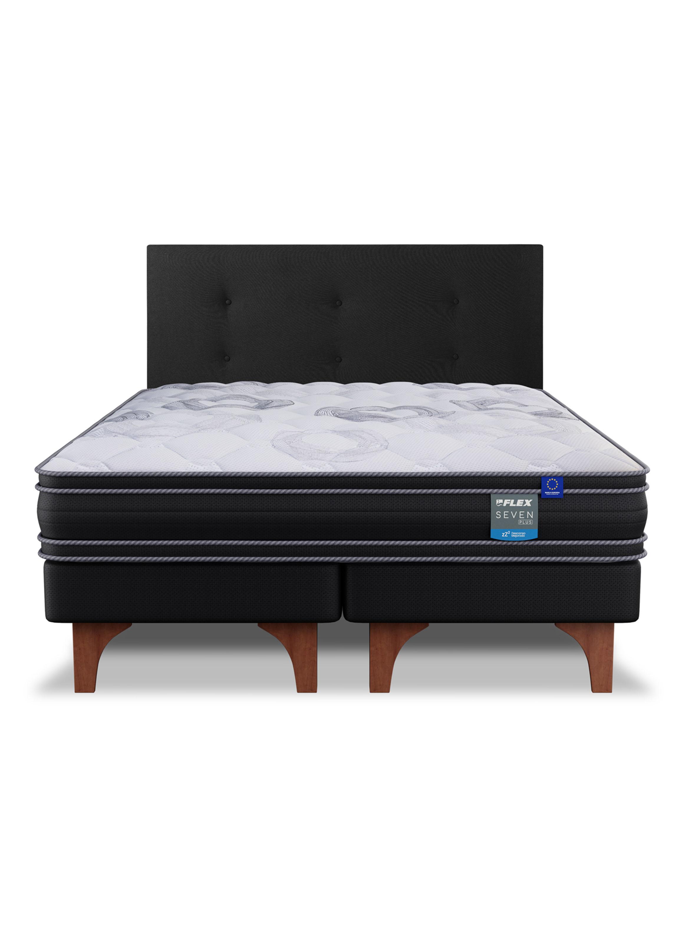 Cama Europea Seven Plus 2 Plazas Box Base Dividida + Respaldo Royal Negro-2