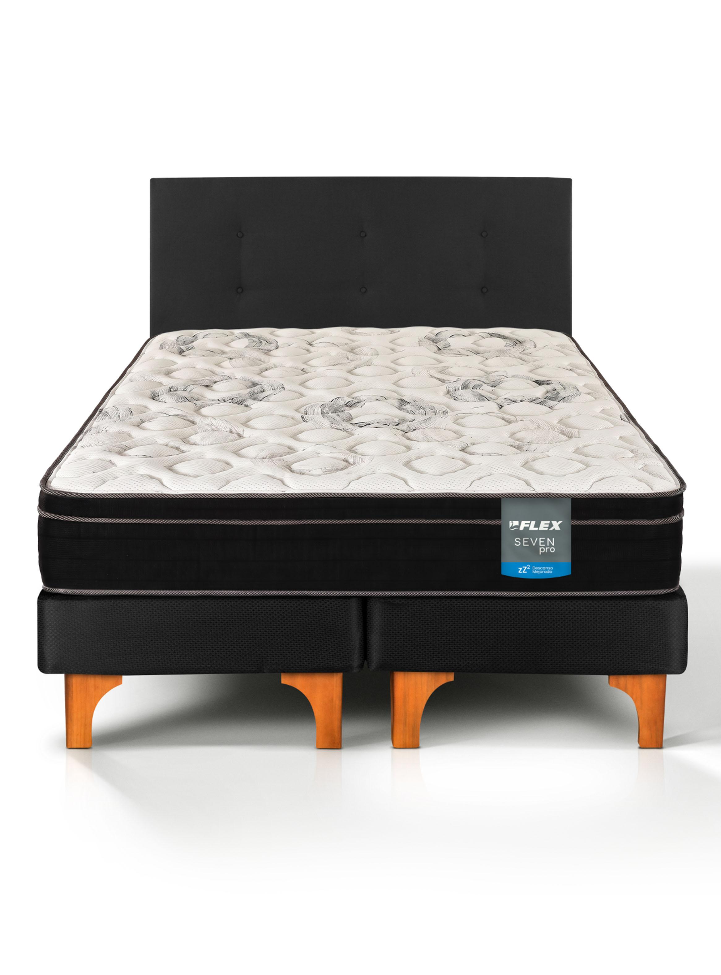 Cama Europea Seven Pro 2 Plazas Box BD + Respaldo Royal-1
