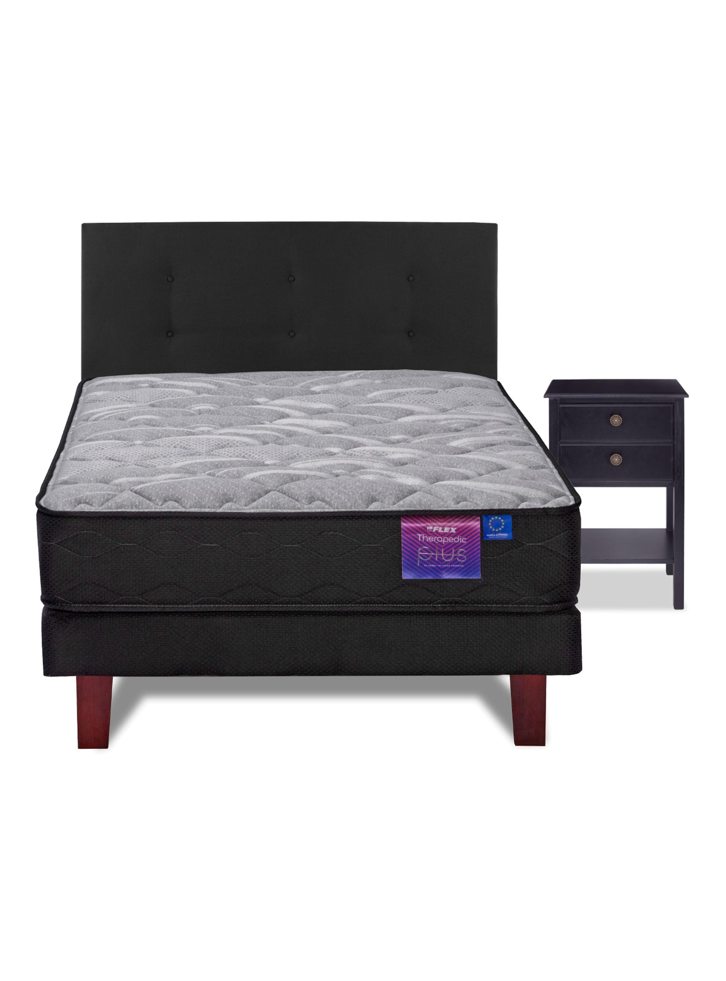 Cama Europea Therapedic Plus 1.5 Plazas Box + Respaldo Royal + Velador Rover-2
