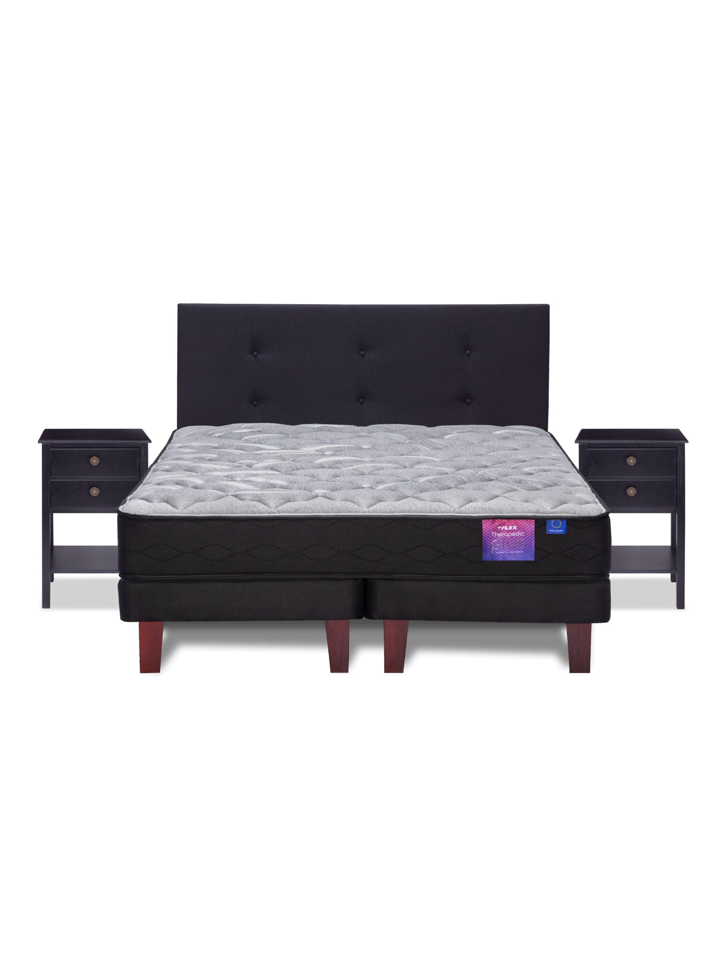 Cama Europea Therapedic Plus 2 Plazas Box Base Dividida + Respaldo + Velador-2
