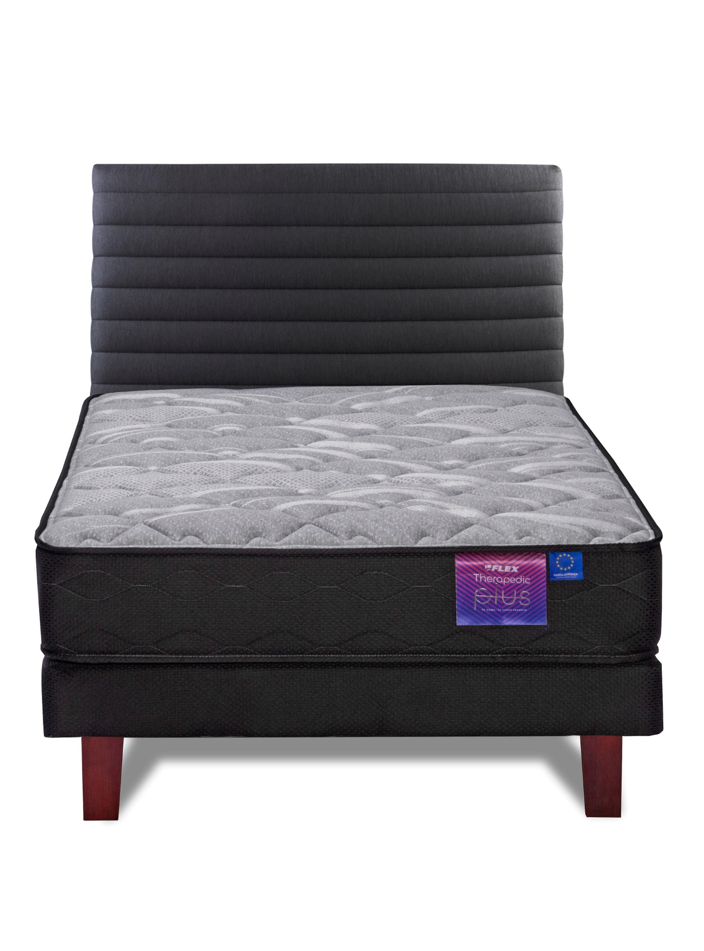Cama Europea Therapedic Plus 1.5 Plazas Box + Respaldo Modern Grafito-2