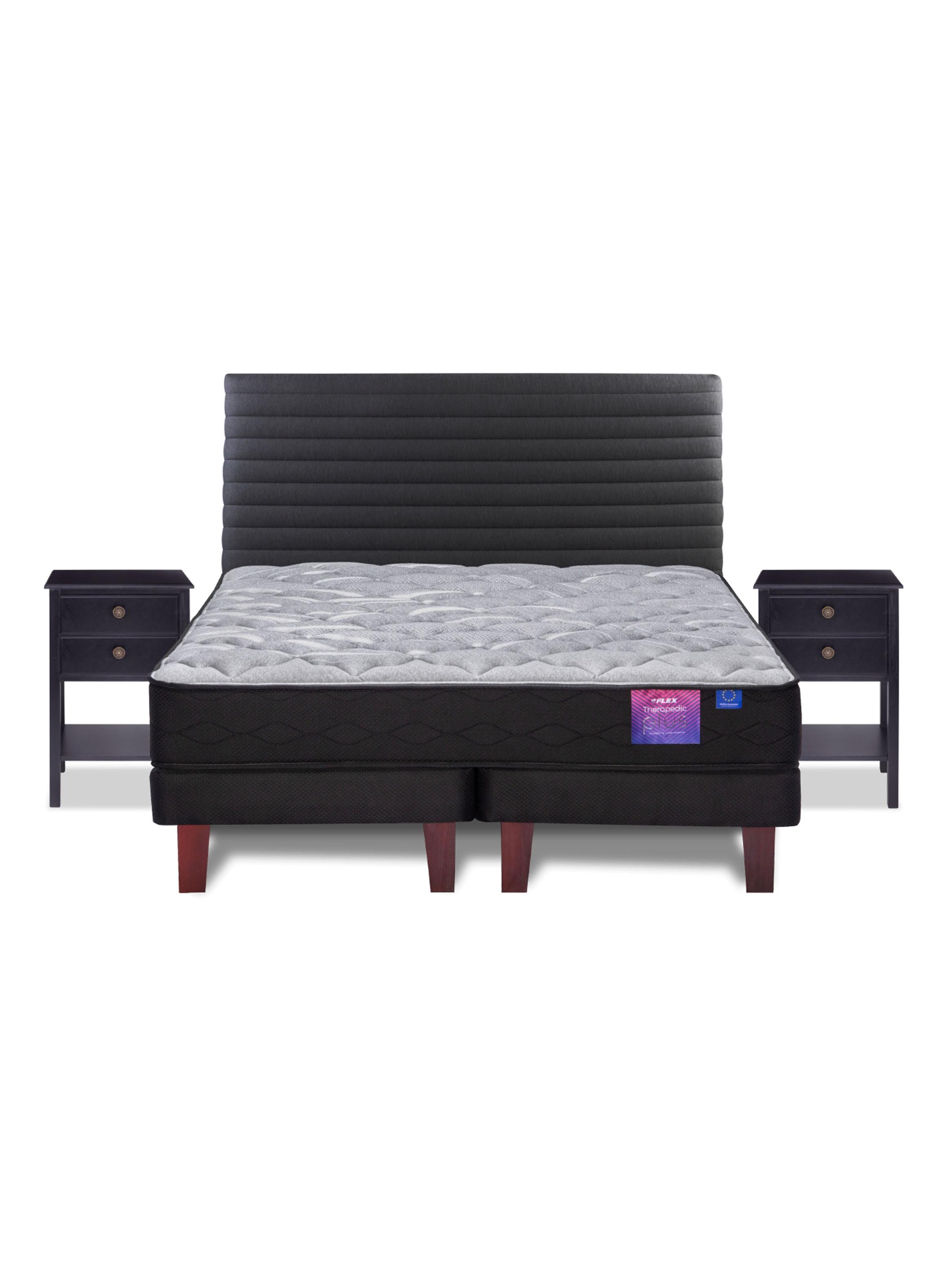 Cama Europea Therapedic Plus 2 Plazas Box Base Dividida + Respaldo Modern + Velador Rover-2