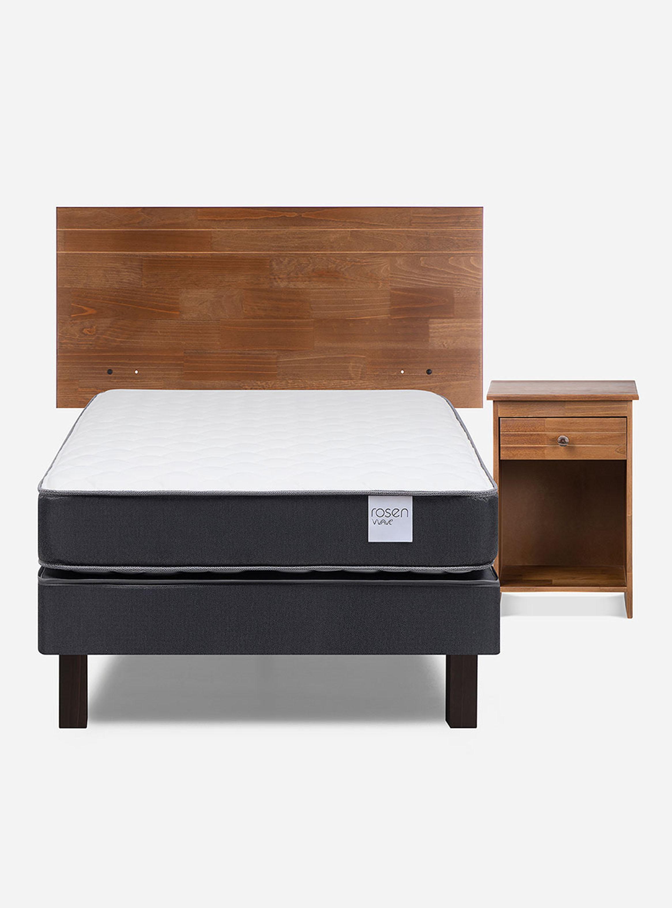 Cama Europea Wave 1 Plaza 190 cm + Set Muebles Tabor Caramelo-1