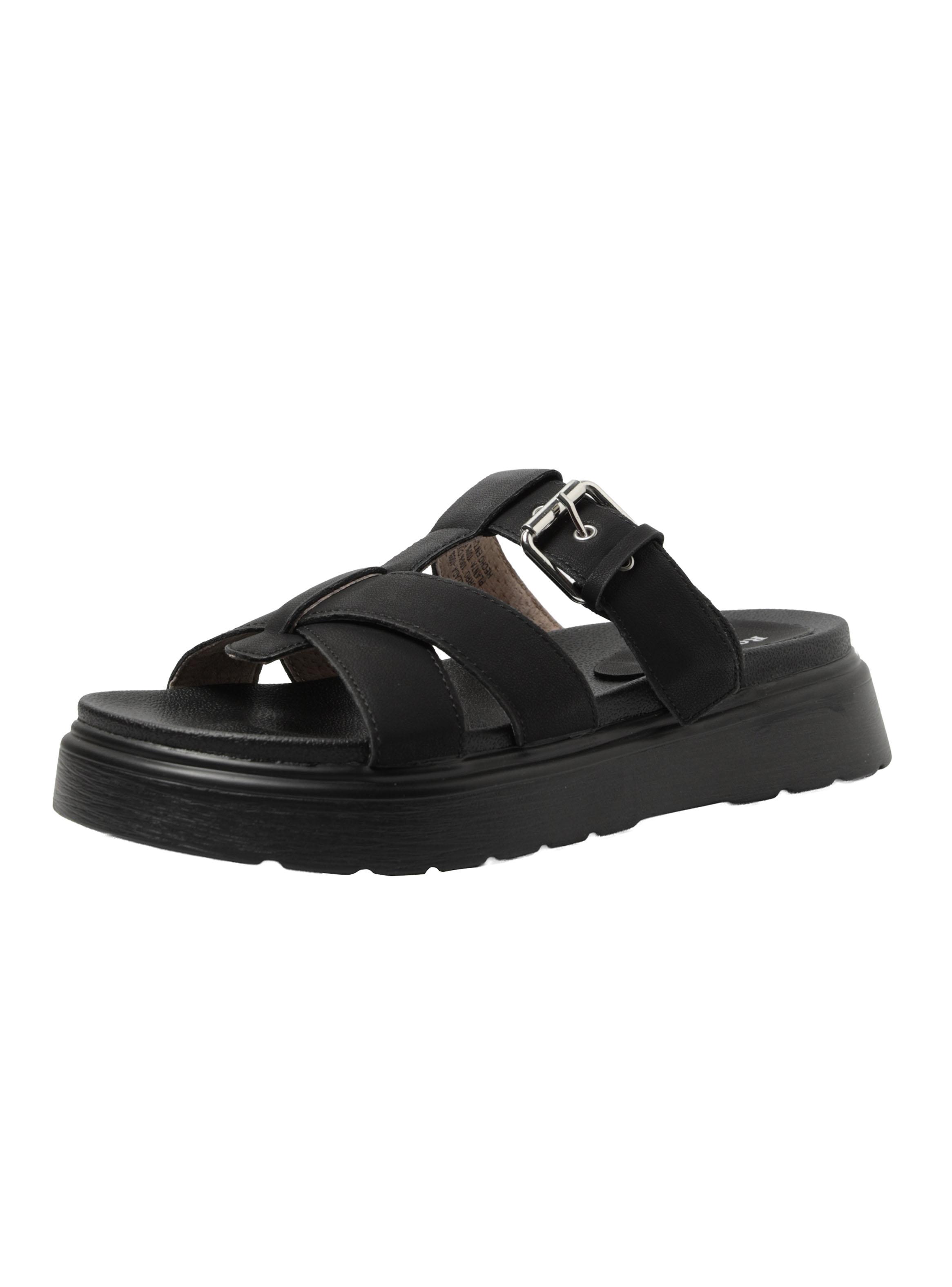 Sandalia Hebilla y Correas Cruzadas Cuero Mujer-3