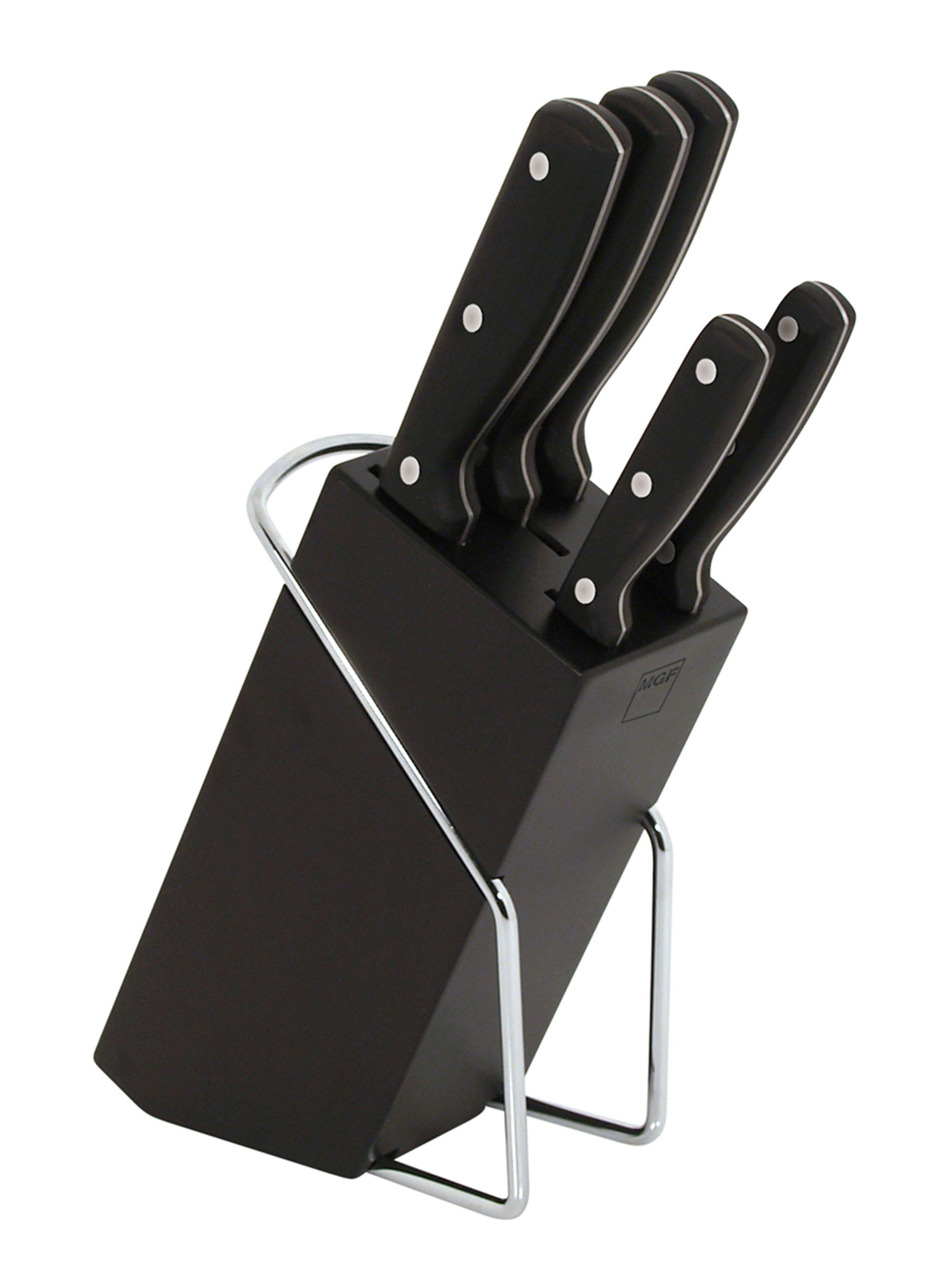 Set de 5 Cuchillos + Taco de Madera Blade Negro-0