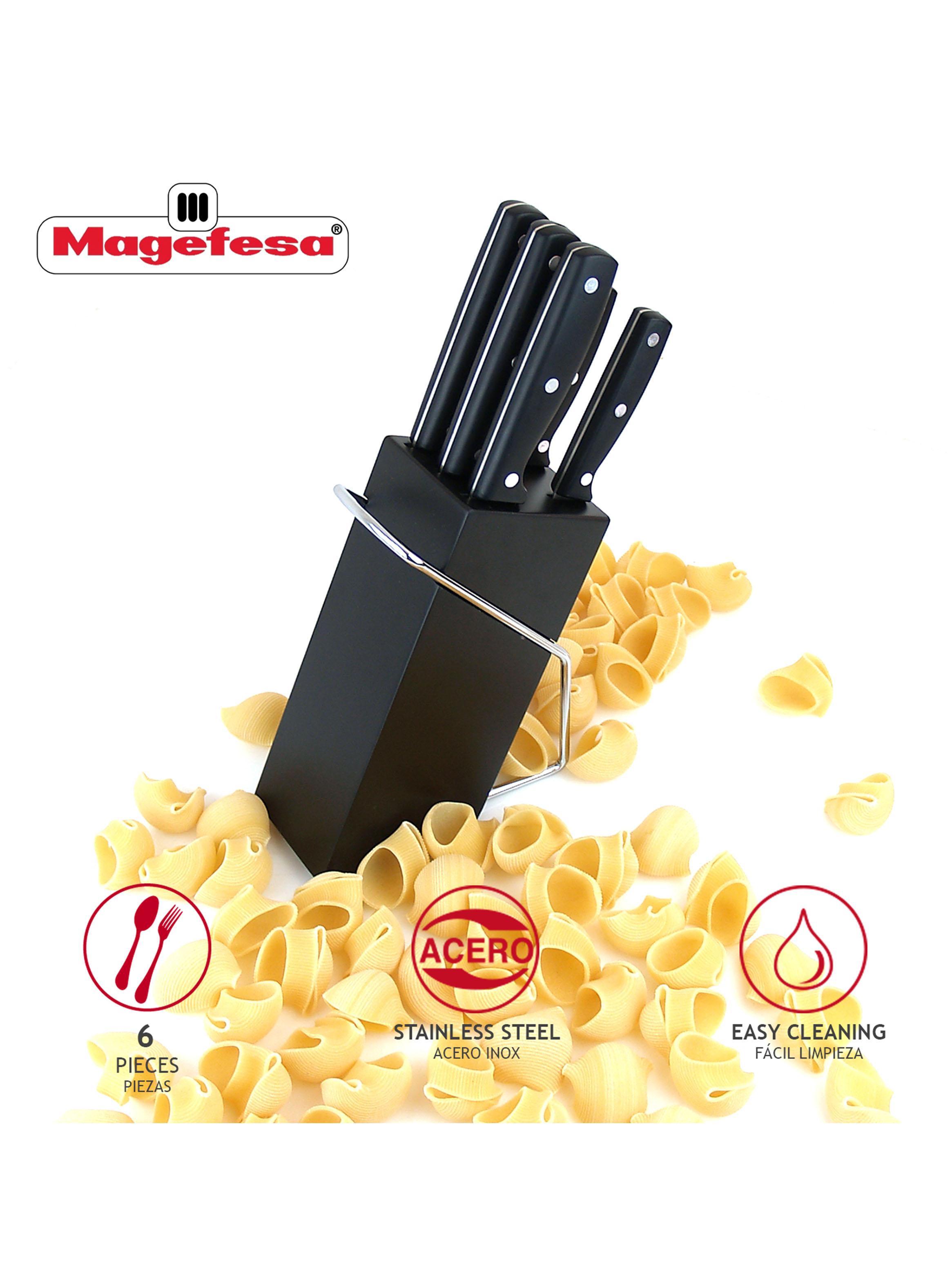 Set de 5 Cuchillos + Taco de Madera Blade Negro-2