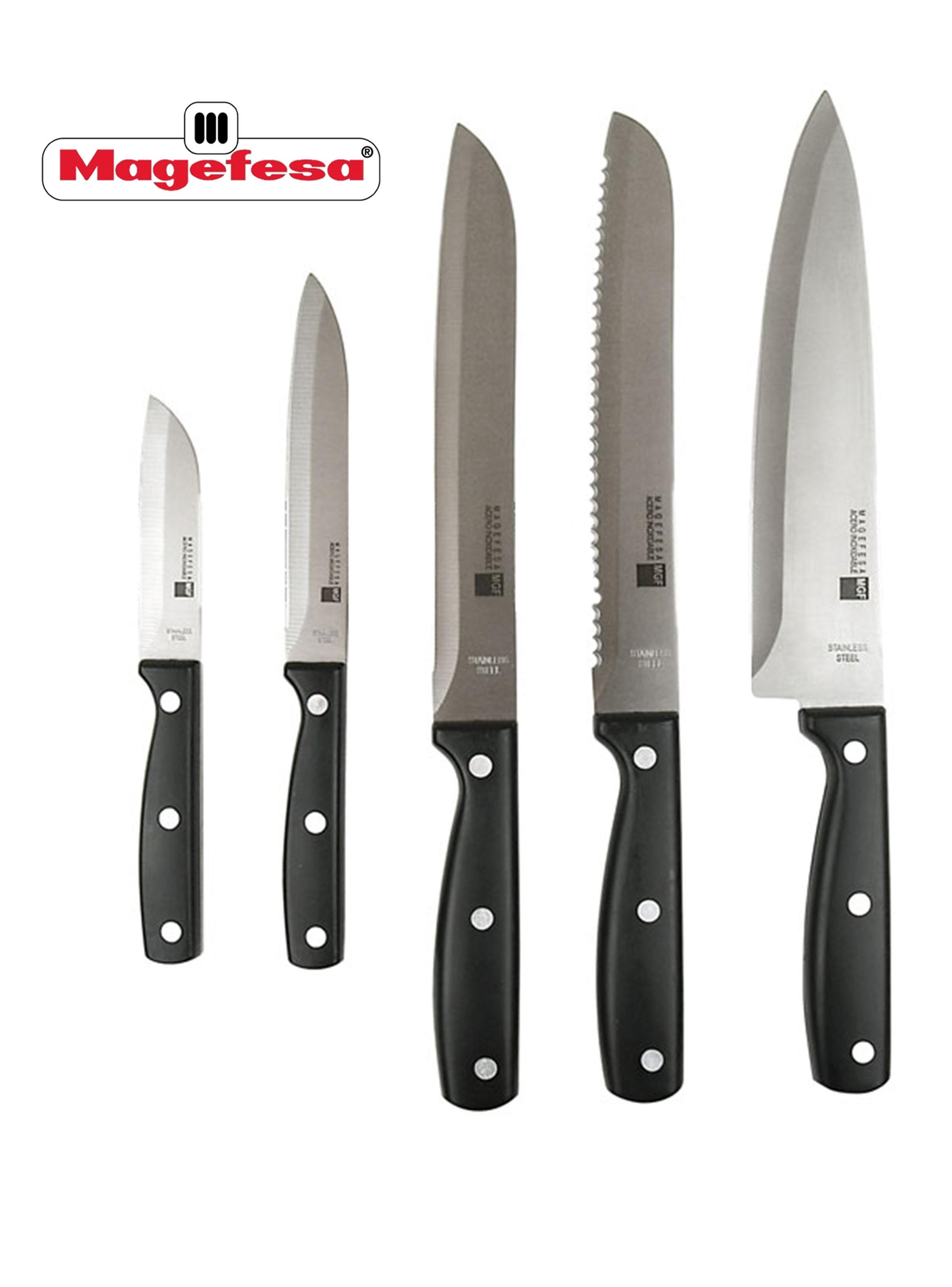 Set de 5 Cuchillos + Taco de Madera Blade Negro-1