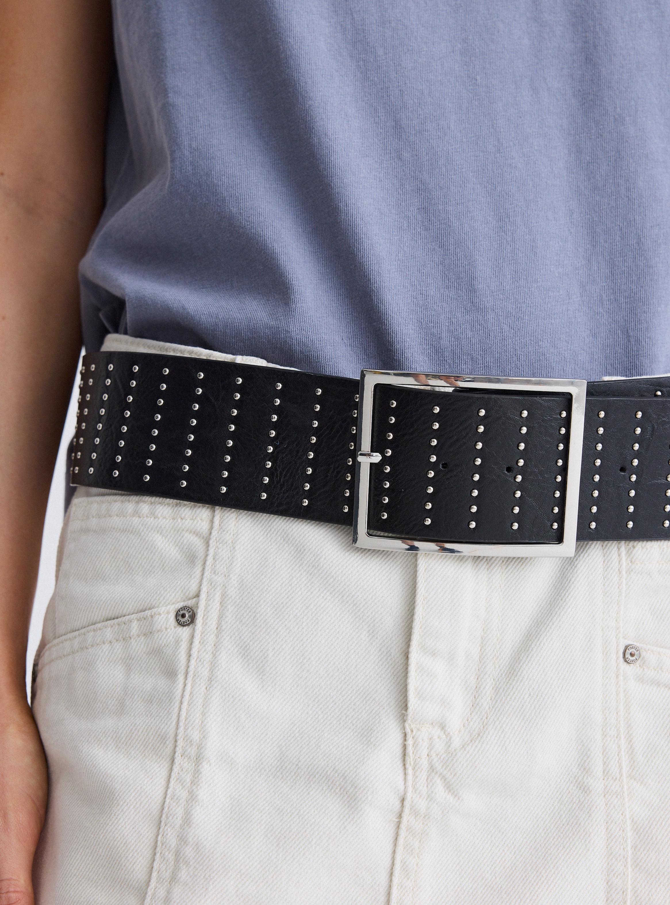 Cinturón Ancho con Mini Tachas Cuero Sintético-4