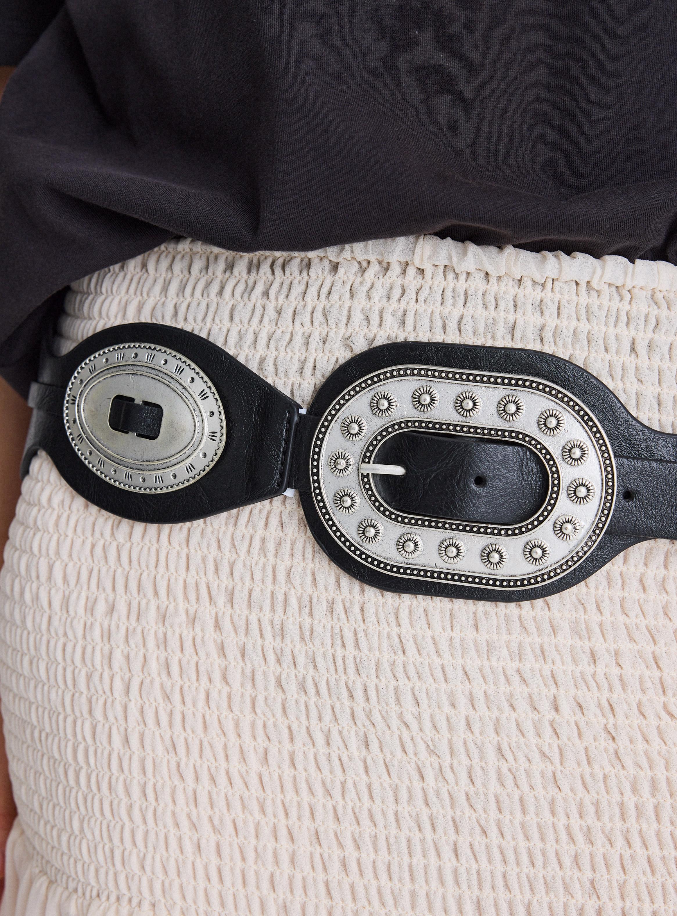 Cinturón Detalle Metales Cuero Sintético-4