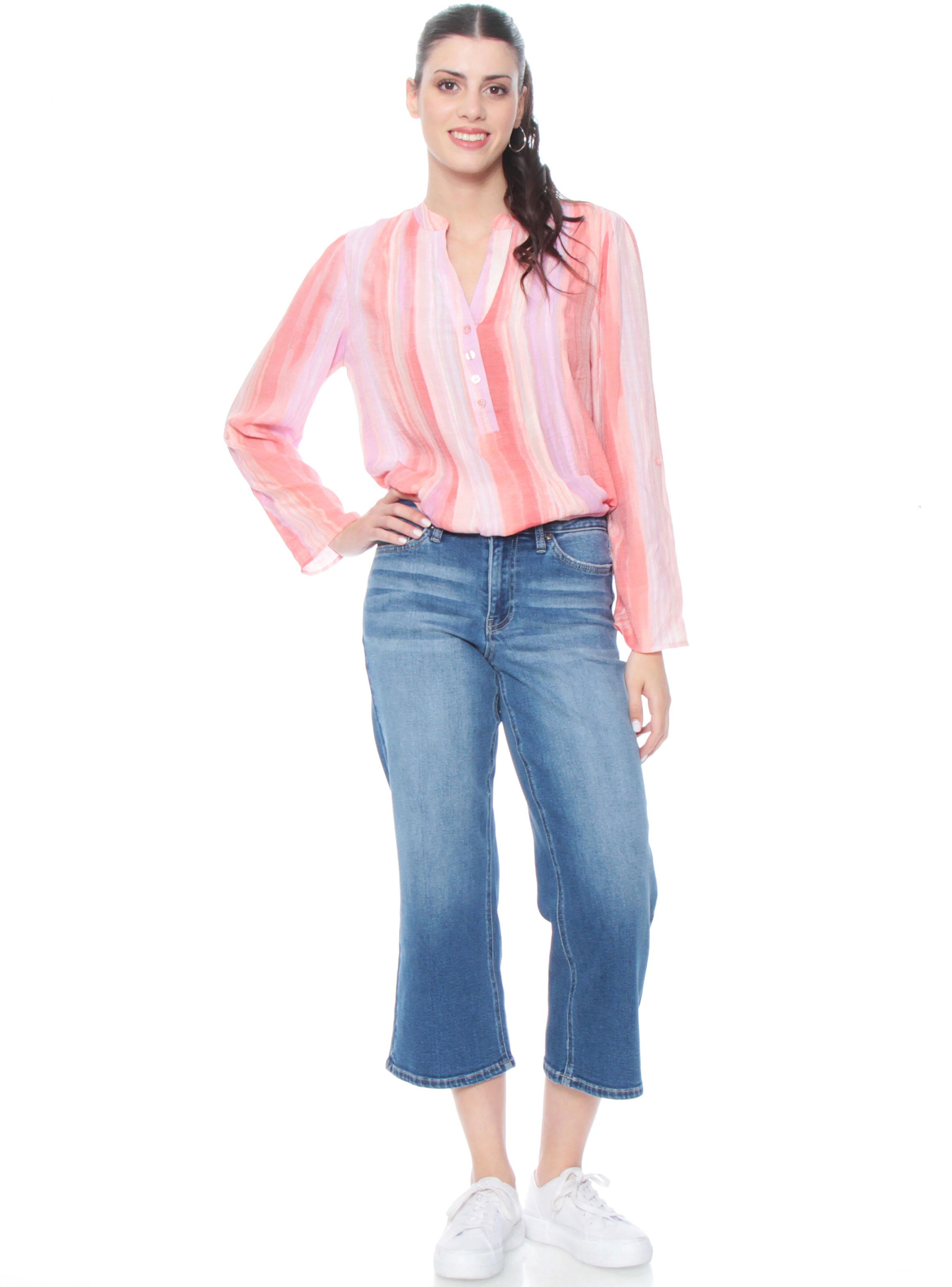 Blusa Manga Larga Listada Escote Mao-3
