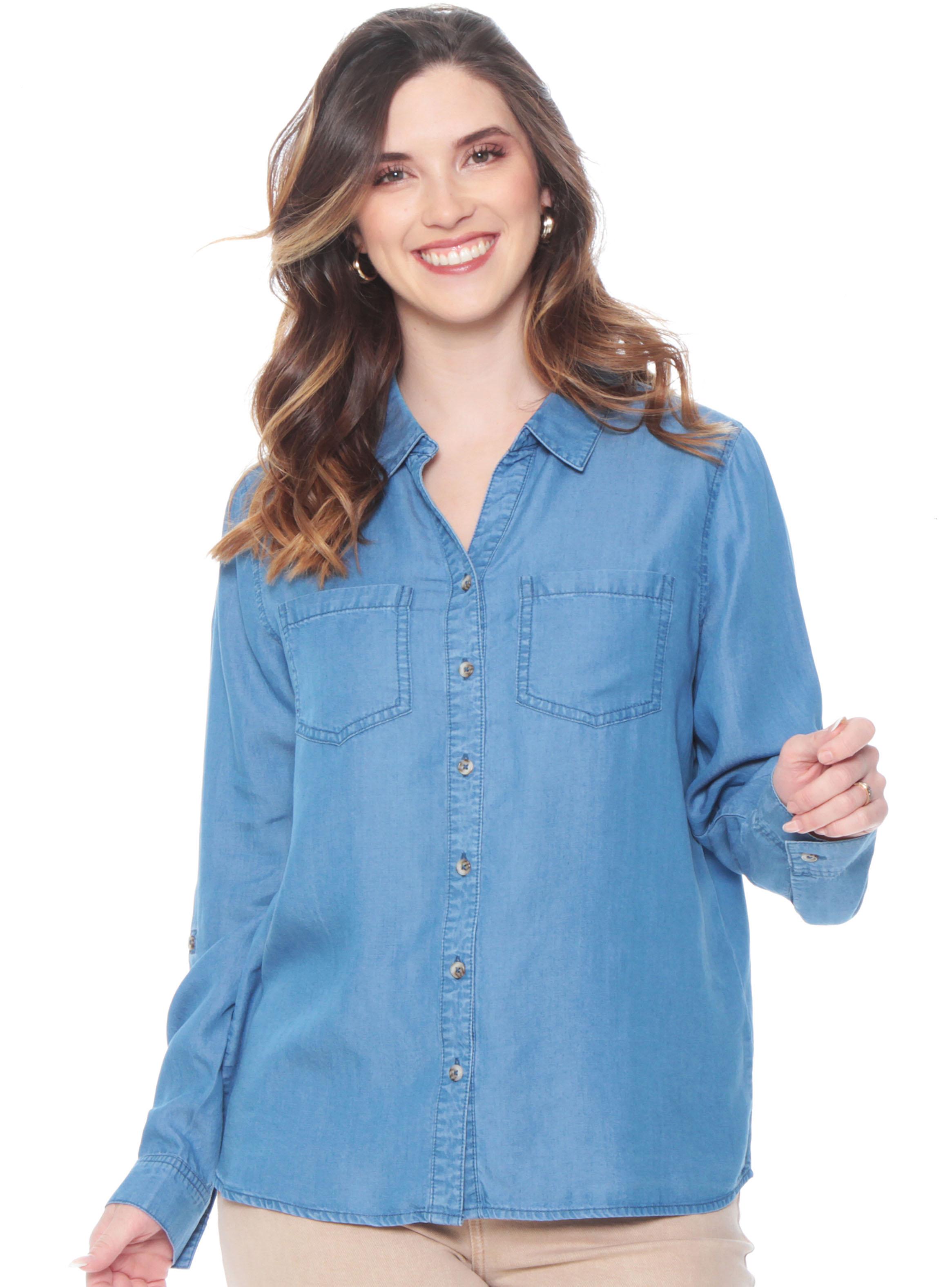 Blusa Manga Larga Lyocell Abotonada en Delantero-0