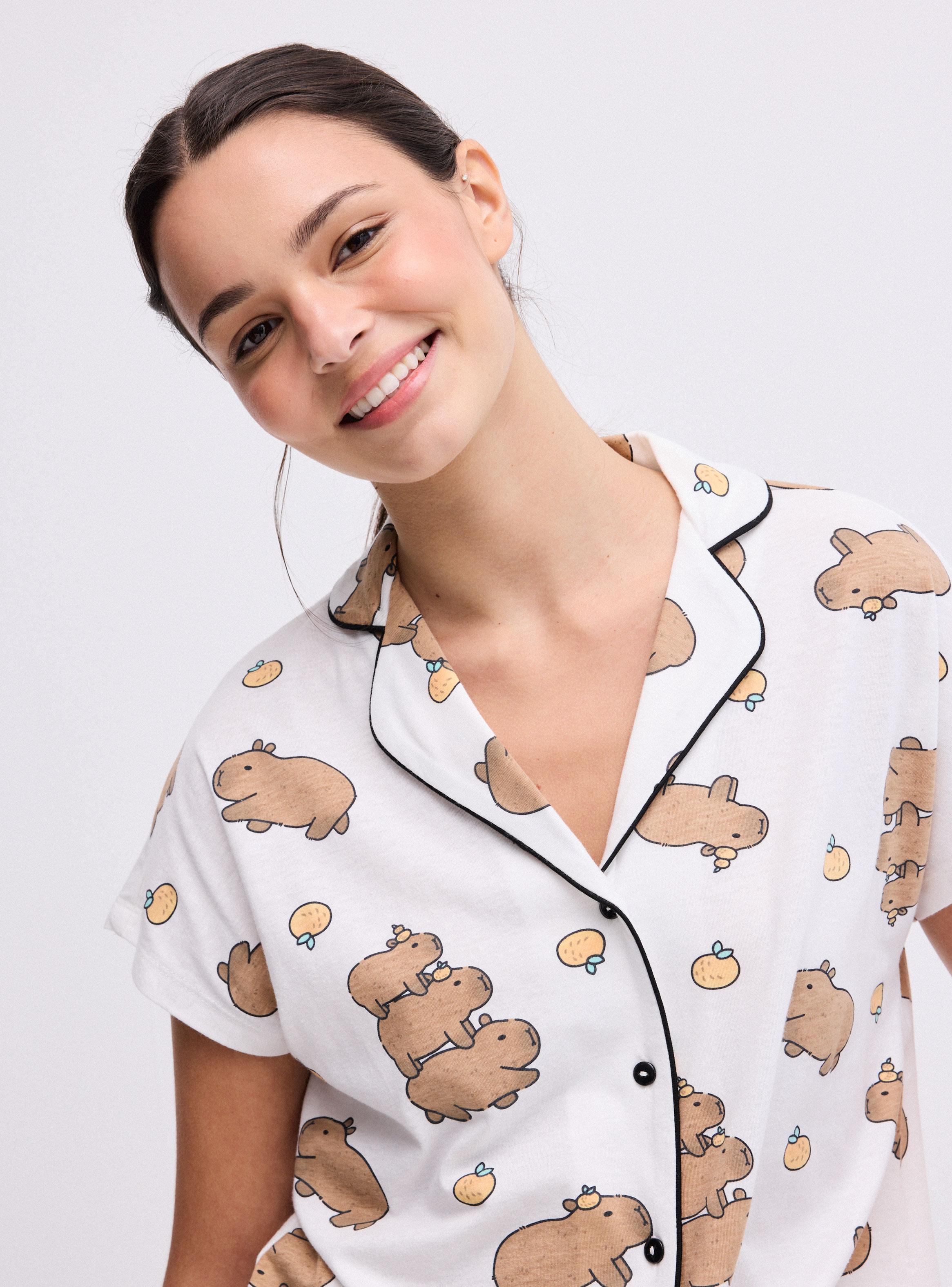 Pijama Camisero Estampado, Jersey-2