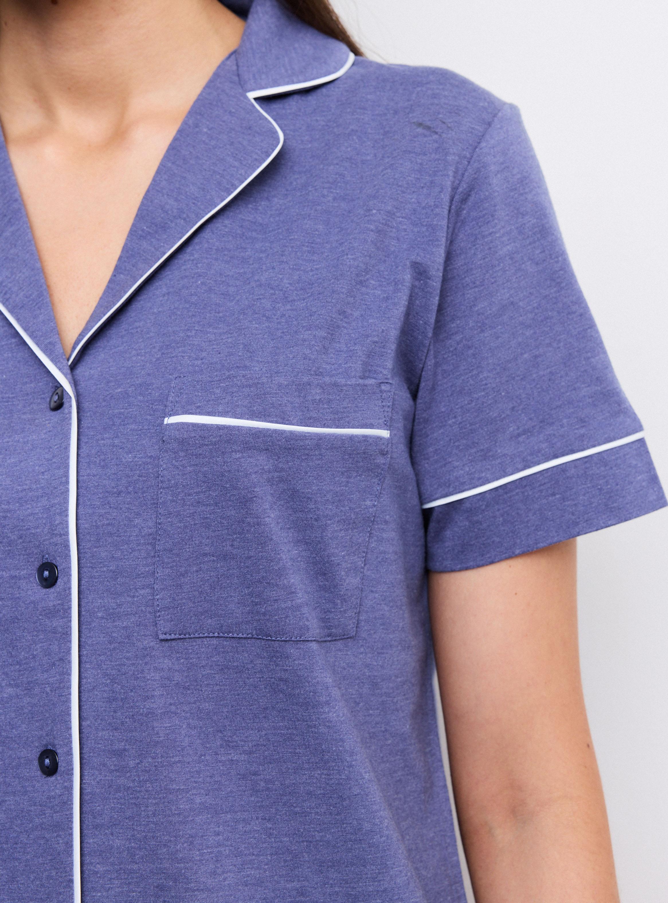 Pijama Camisero Liso con Detalle en Contraste-2