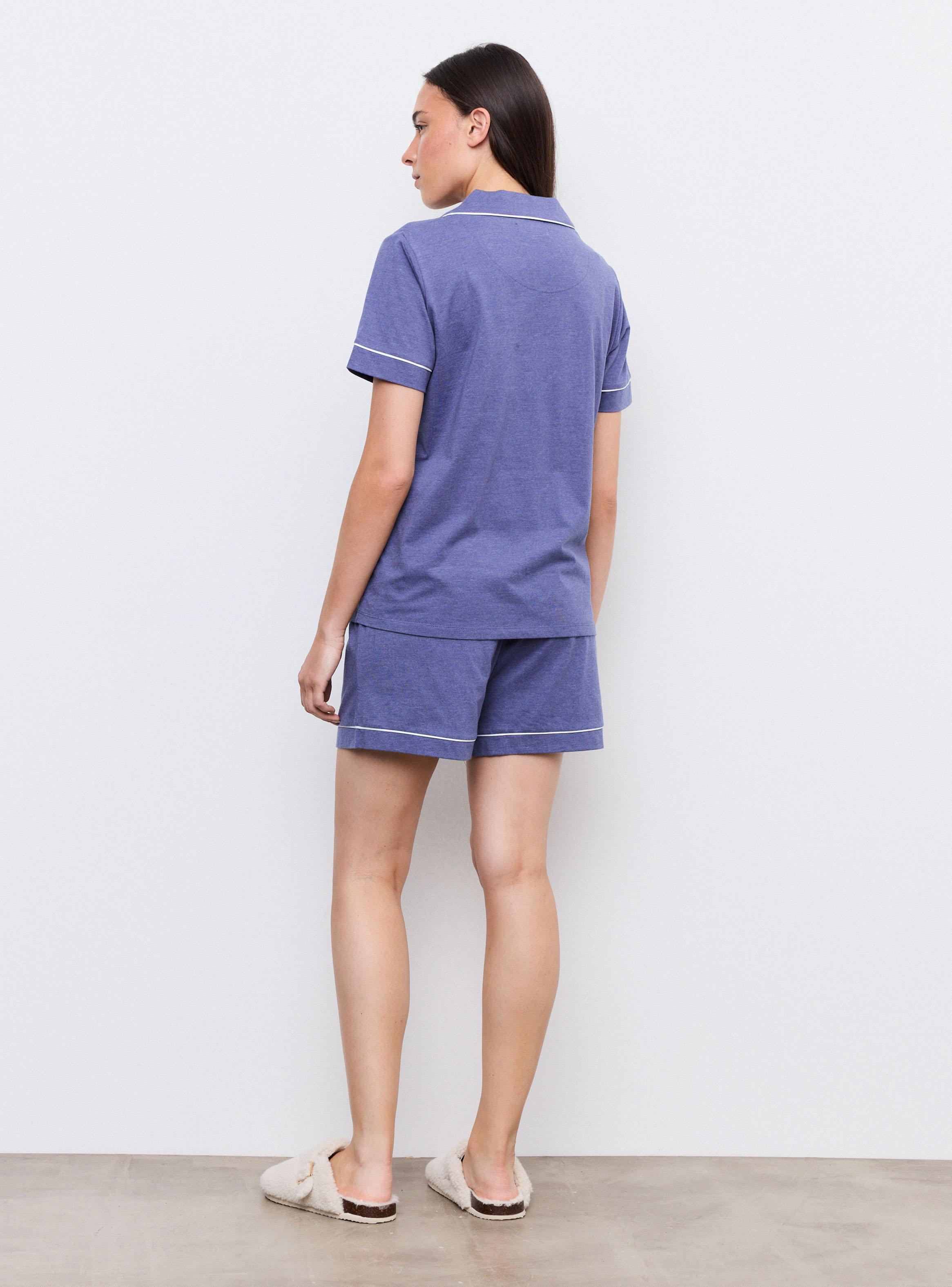 Pijama Camisero Liso con Detalle en Contraste-5