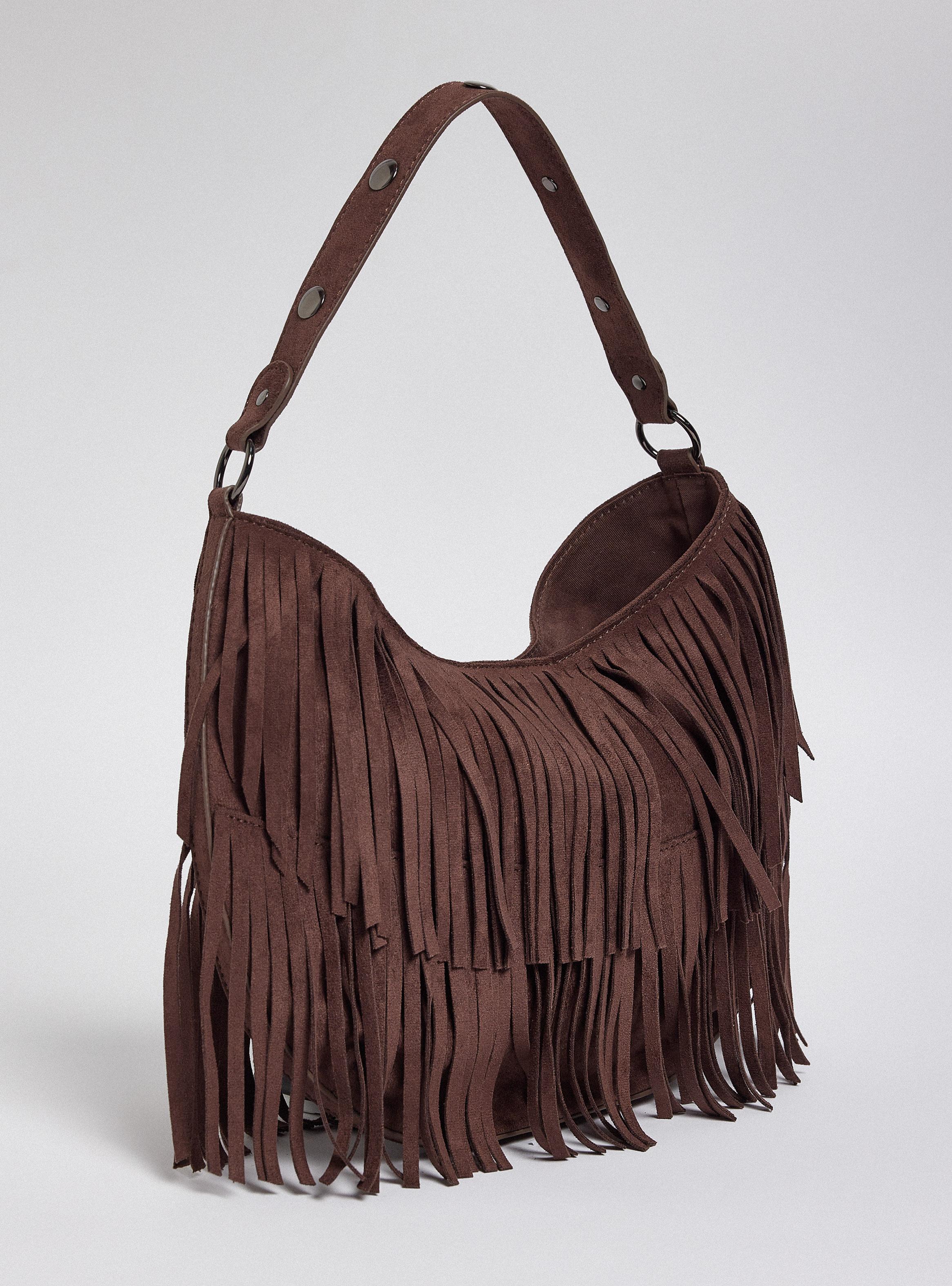 Cartera de Hombro Tipo Hobo con Doble Flecos-4