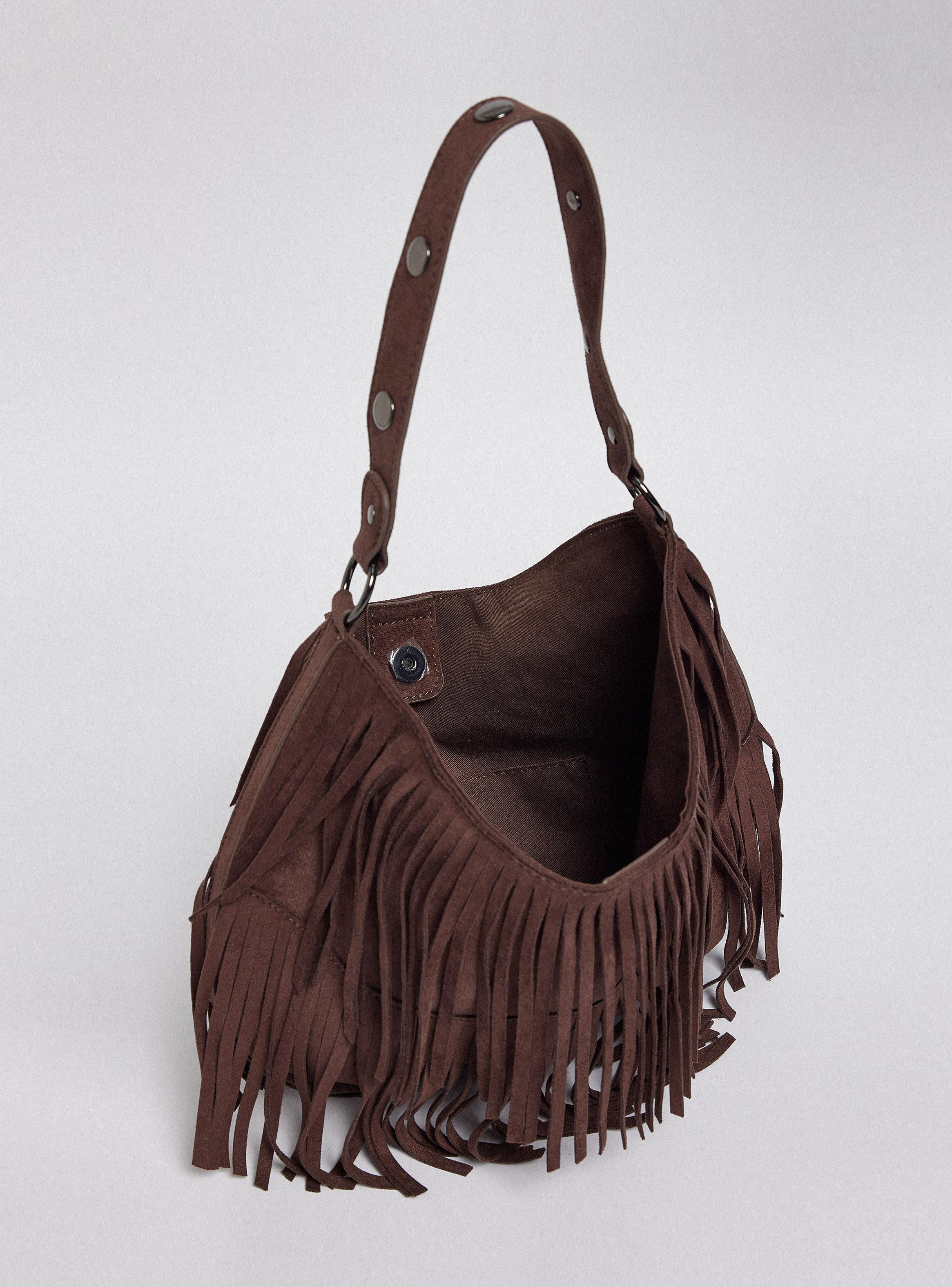 Cartera de Hombro Tipo Hobo con Doble Flecos-5