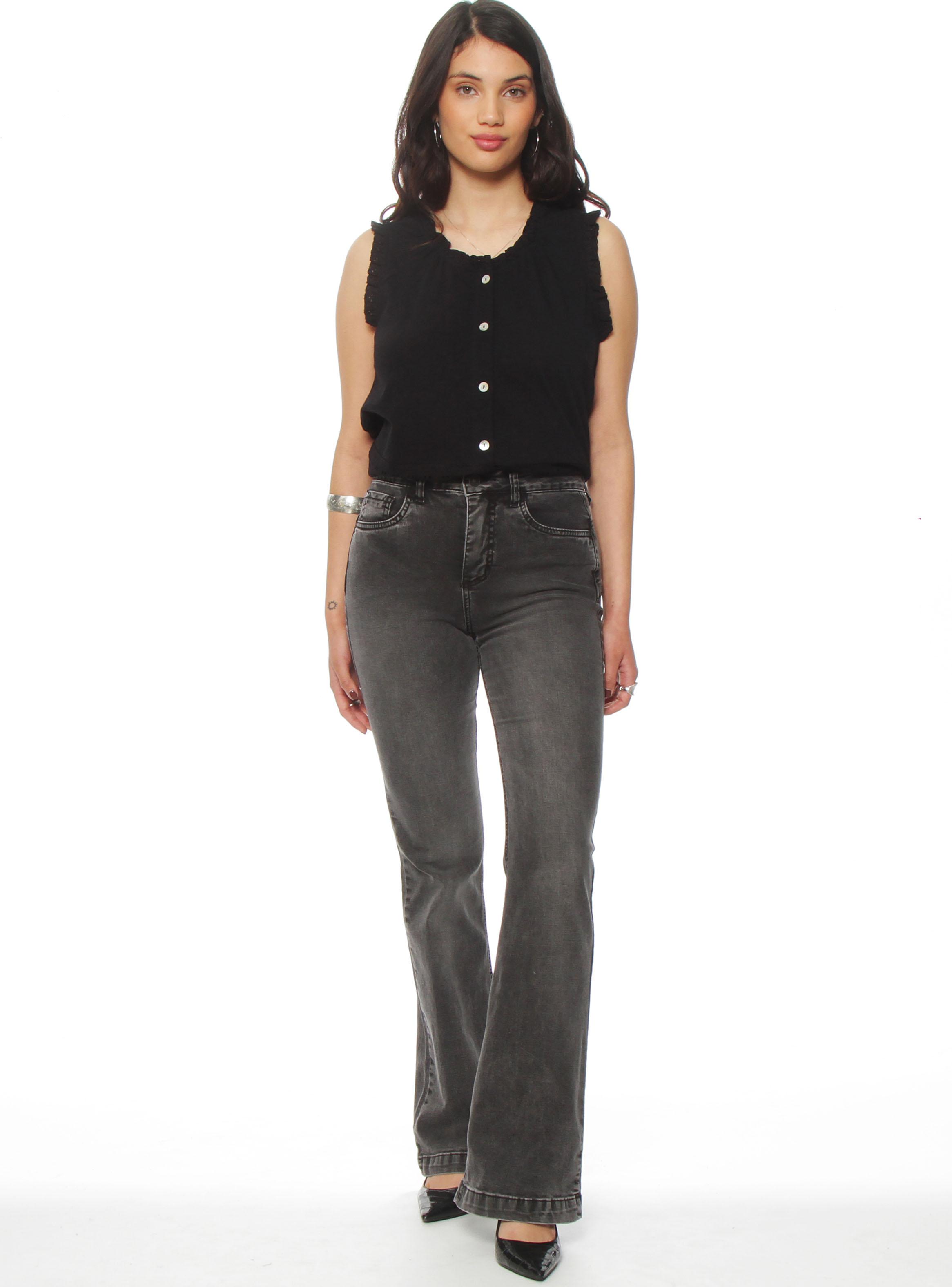 Jeans Flare de Tiro Alto con Pretina 1 Botón-3
