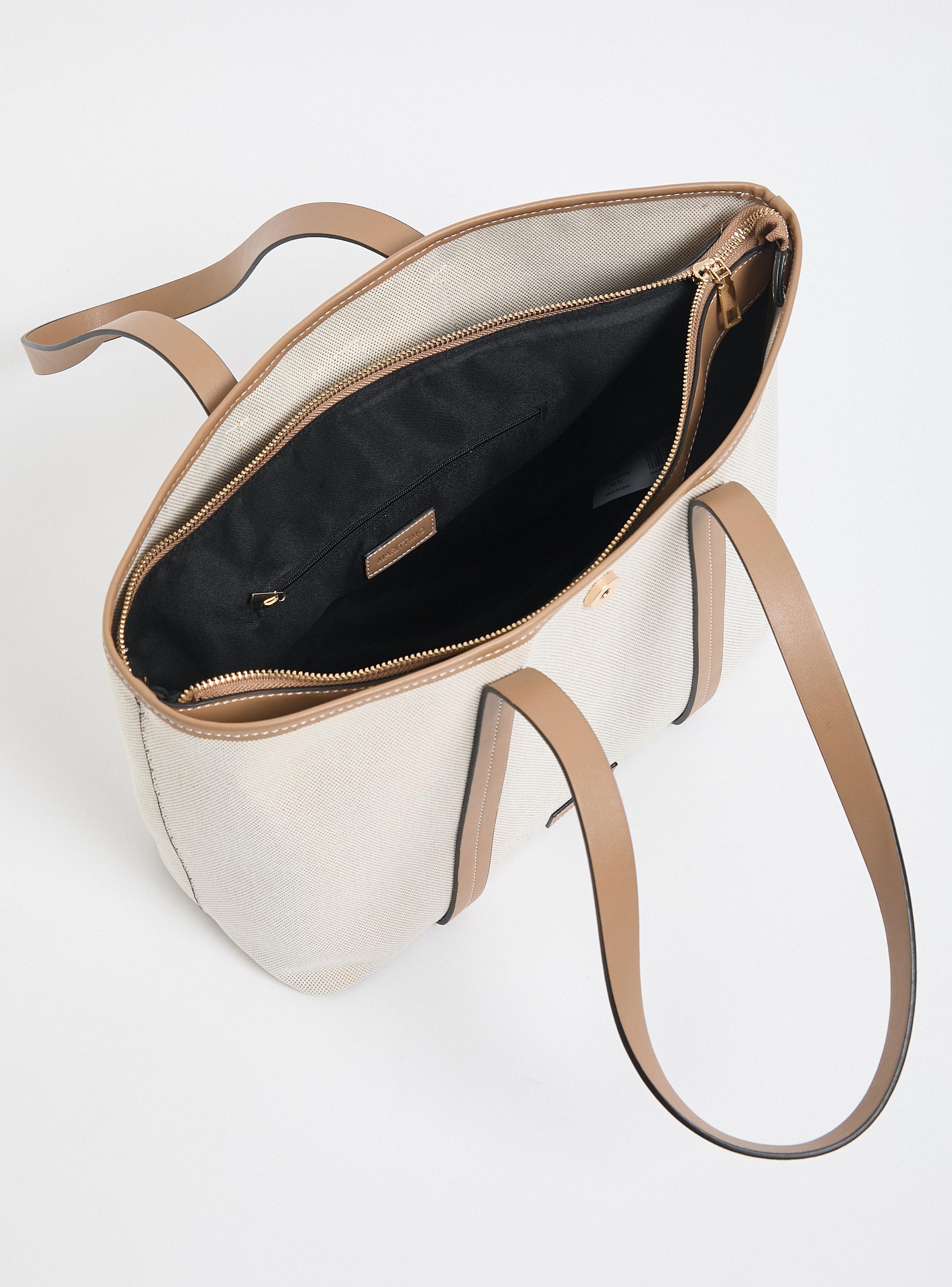 Cartera Totebag Textil con Detalles Efecto Cuero-3